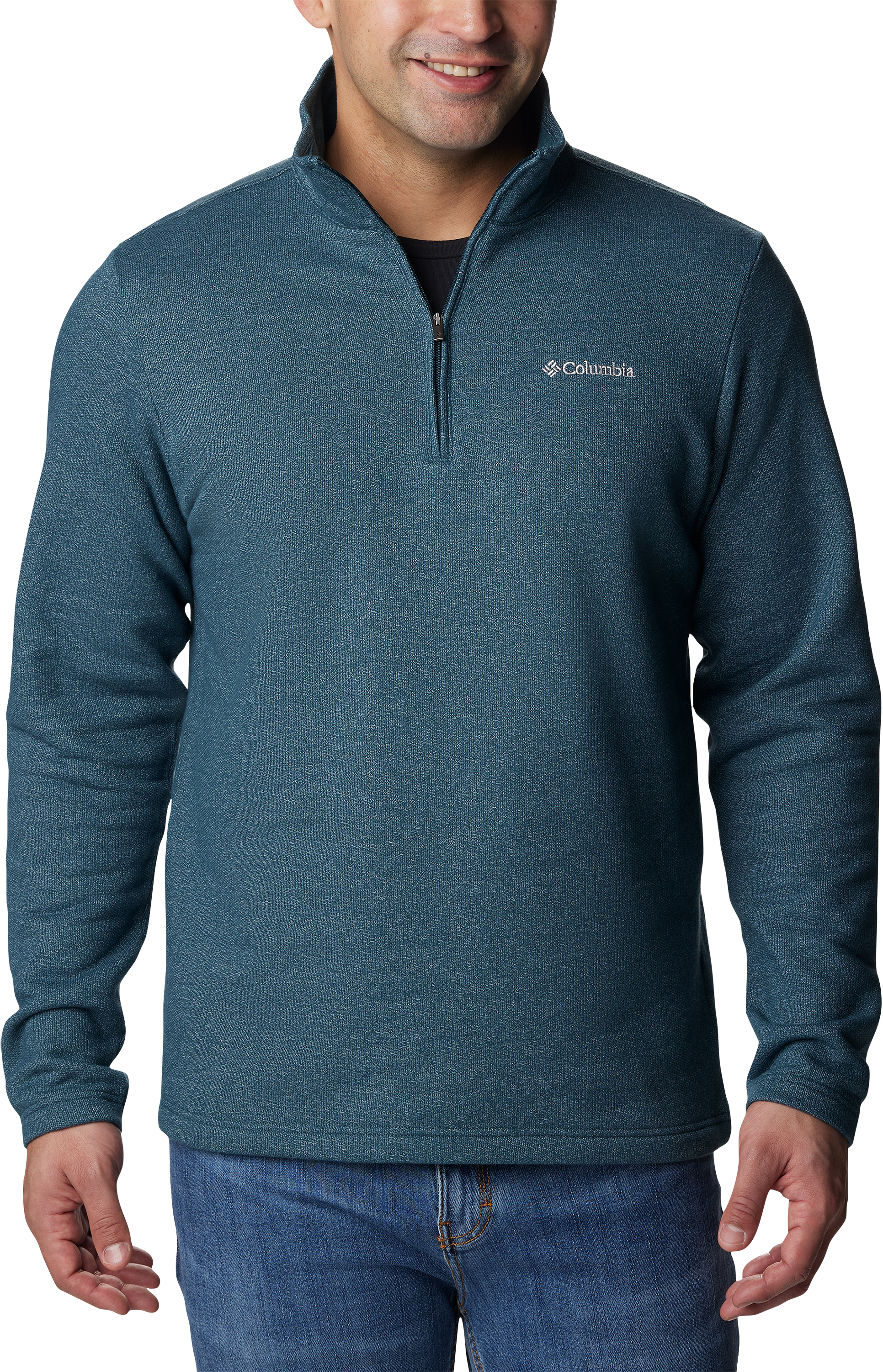 Image of Columbia Great Hart Mountain III Half-Zip Fleece Long-Sleeve Pullover for Men - Night Wave Heather - S