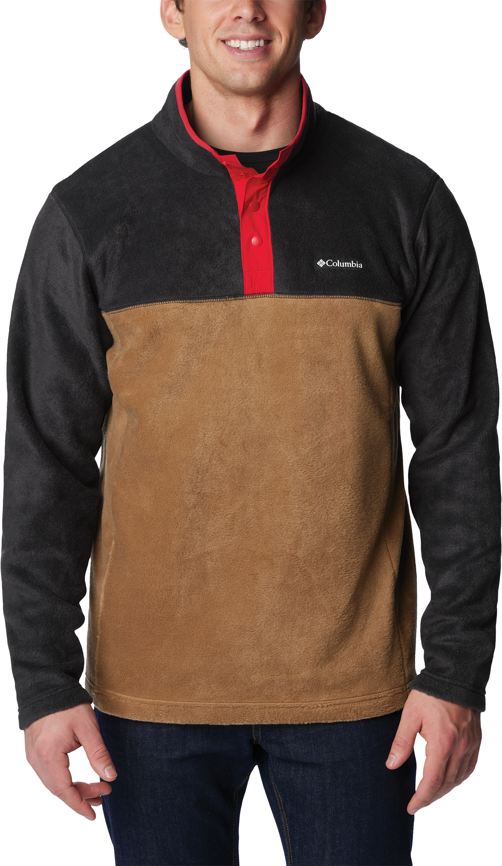 Image of Columbia Steens Mountain Half-Snap Long-Sleeve Pullover for Men - Delta/Black/Mountain Red - S