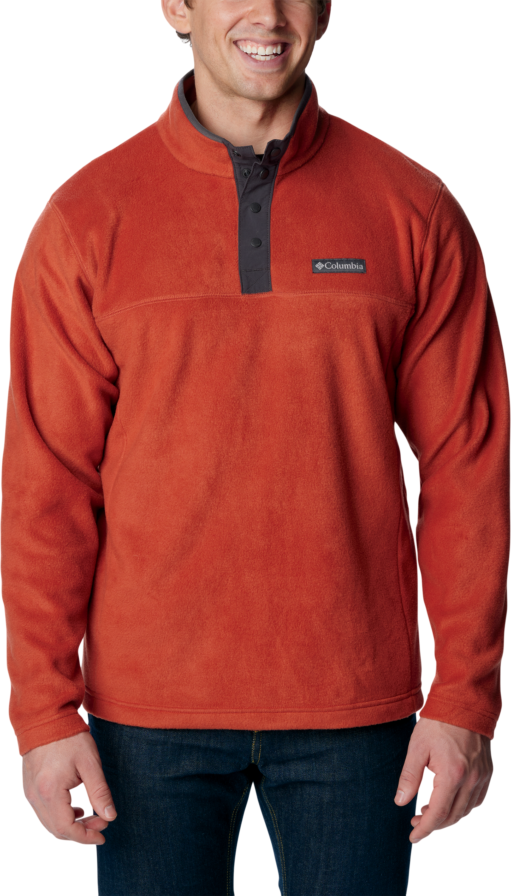 Image of Columbia Steens Mountain Half-Snap Long-Sleeve Pullover for Men - Warp Red/Shark - S