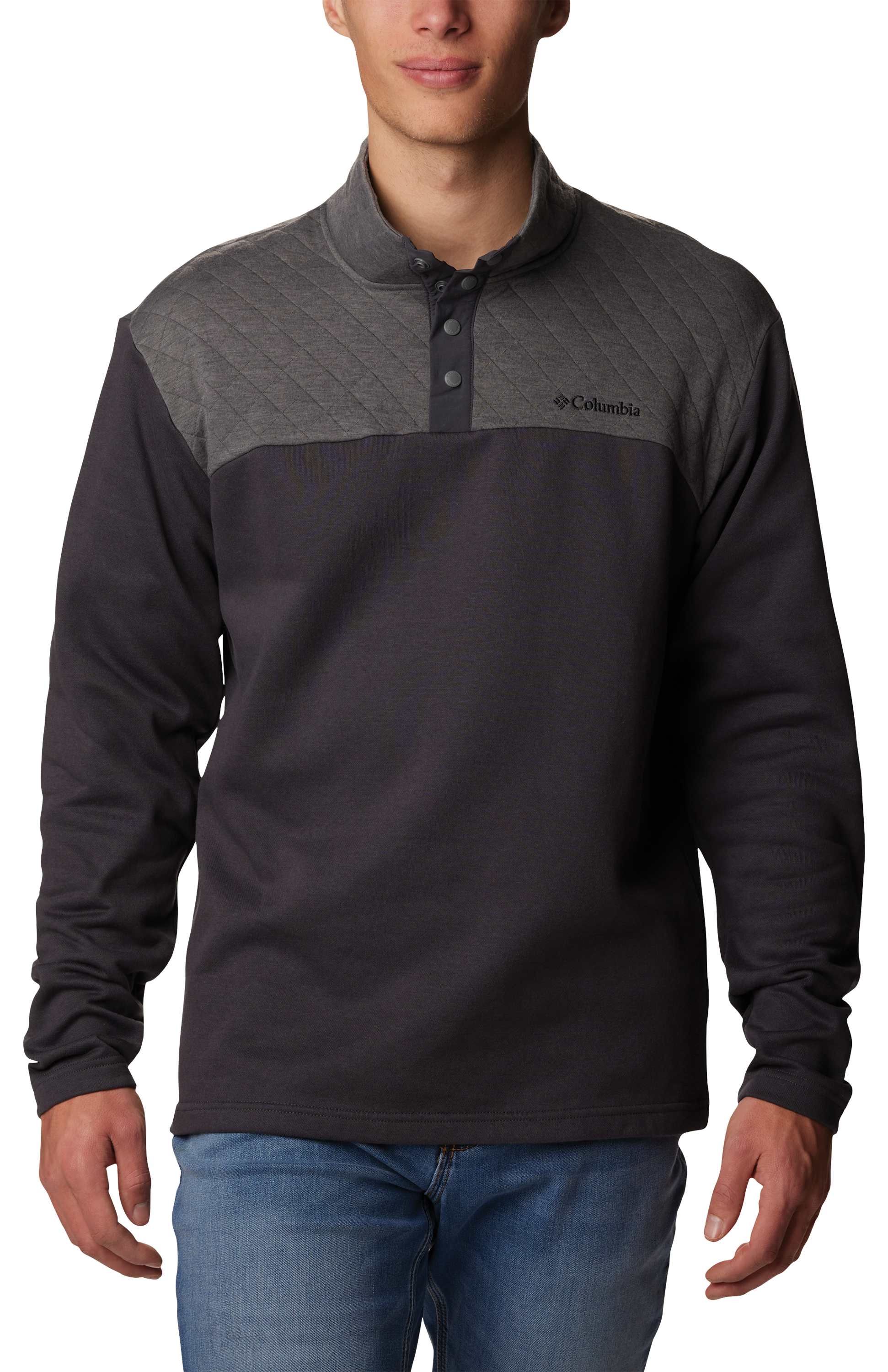 Image of Columbia Hart Mountain Quilted Half-Snap Pullover for Men - Charcoal Heather/Shark - S