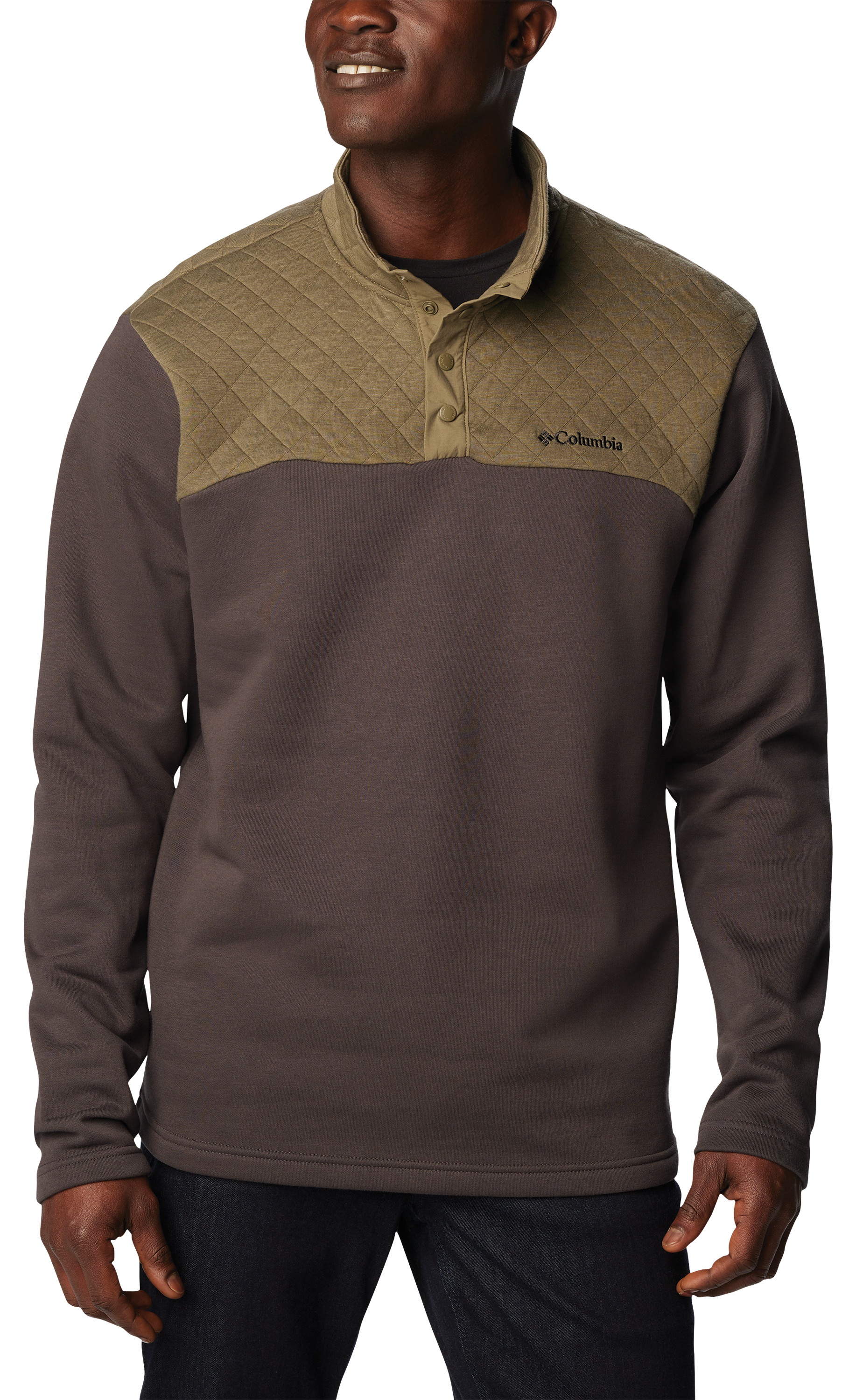 Image of Columbia Hart Mountain Quilted Half-Snap Pullover for Men - Stone Green/Shark - S