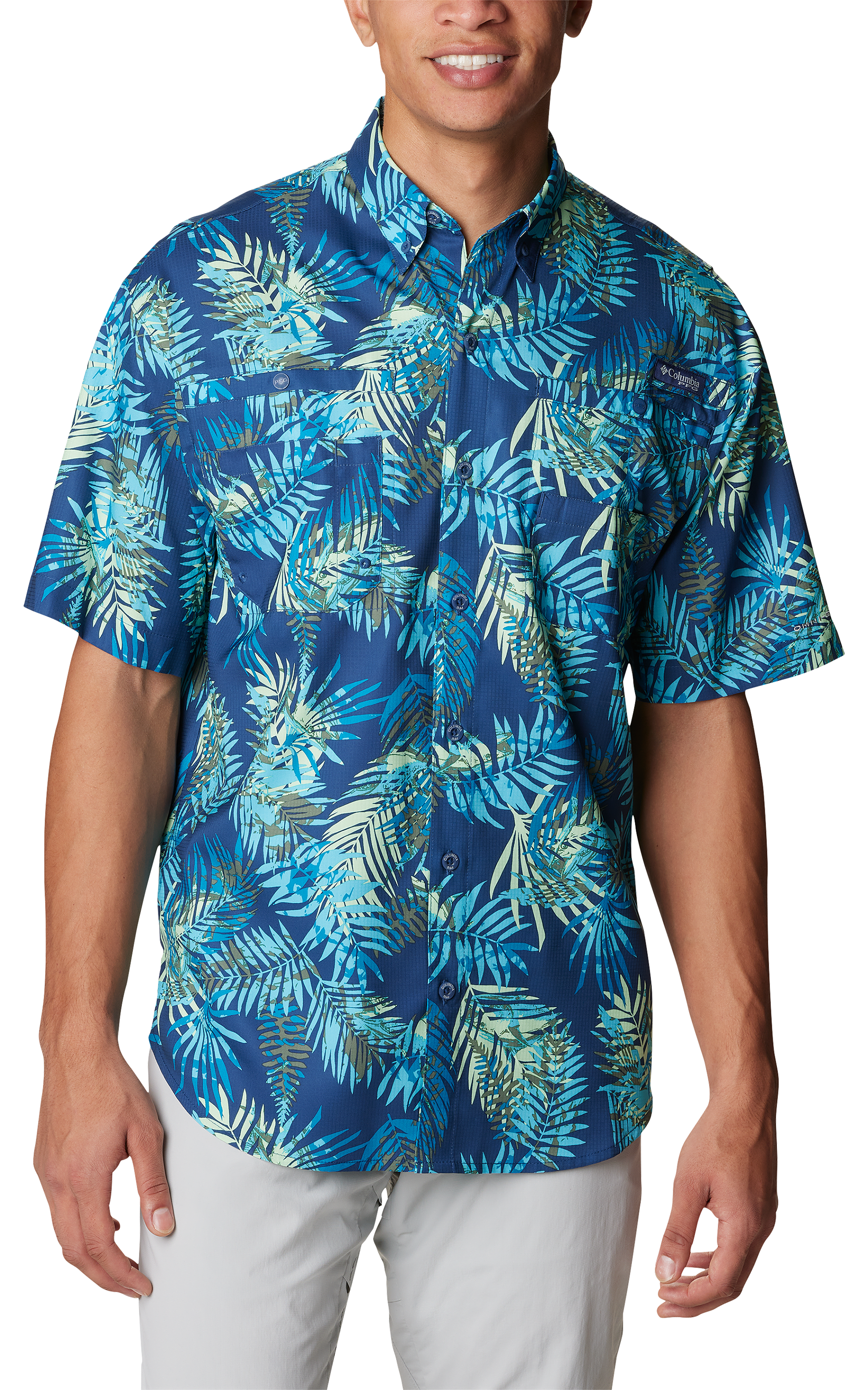 Image of Columbia PFG Super Tamiami Short-Sleeve Shirt for Men - Carbon Tunatropic Print - S