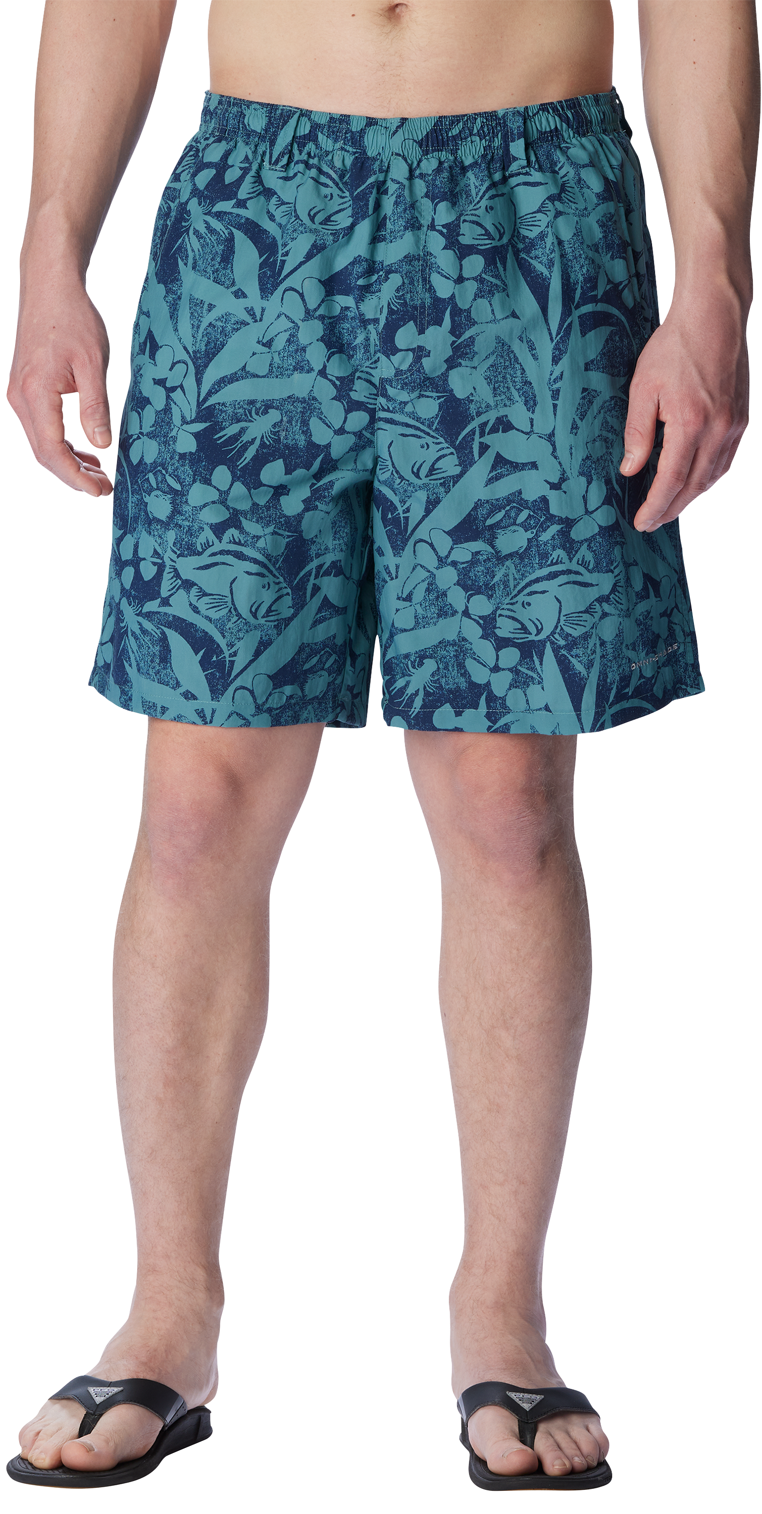 Image of "Columbia Super Backcast Swim Shorts for Men - Tranquil Teal Basstyle Print - S - 6"""