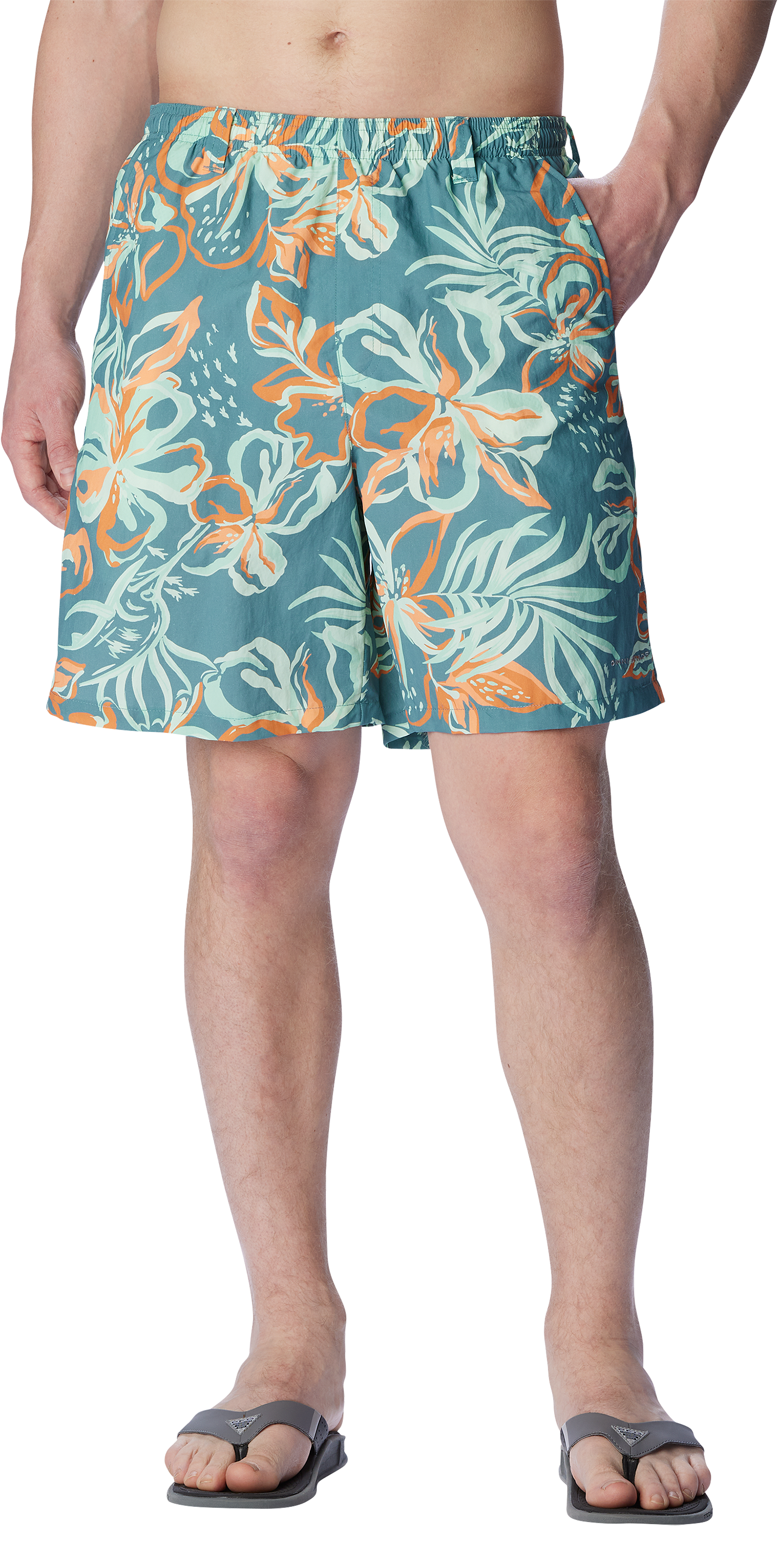 Image of "Columbia Super Backcast Swim Shorts for Men - Tranquil Teal Wildwaters Print - S - 6"""