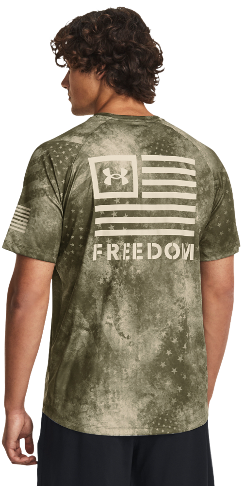 Image of Under Armour Freedom Tech Short-Sleeve T-Shirt for Men - Marine OD Green/Khaki Base - S