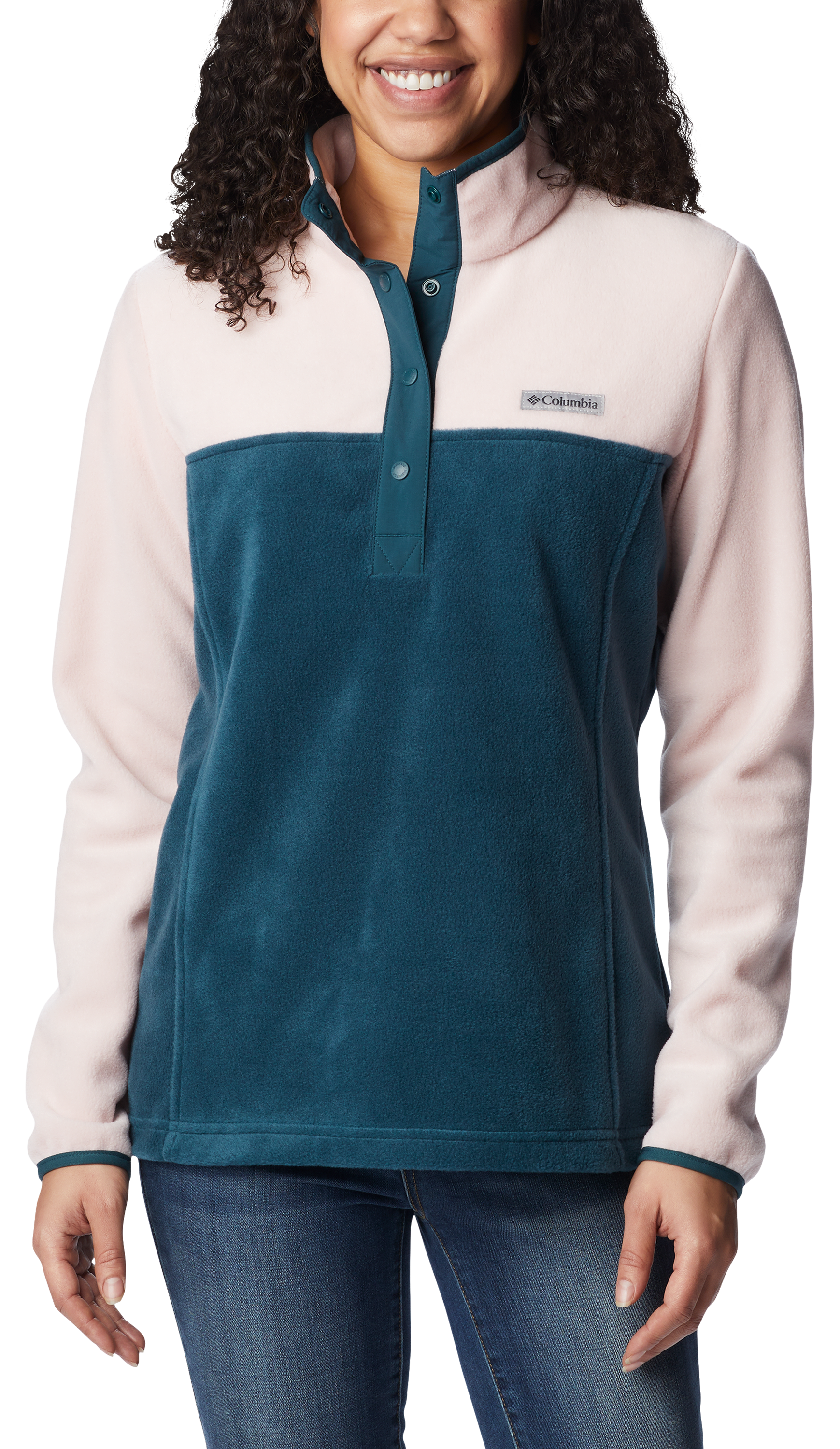 Image of Columbia Benton Springs Half-Snap Long-Sleeve Pullover for Ladies - Night Wave/Dusty Pink/Night Wave - S