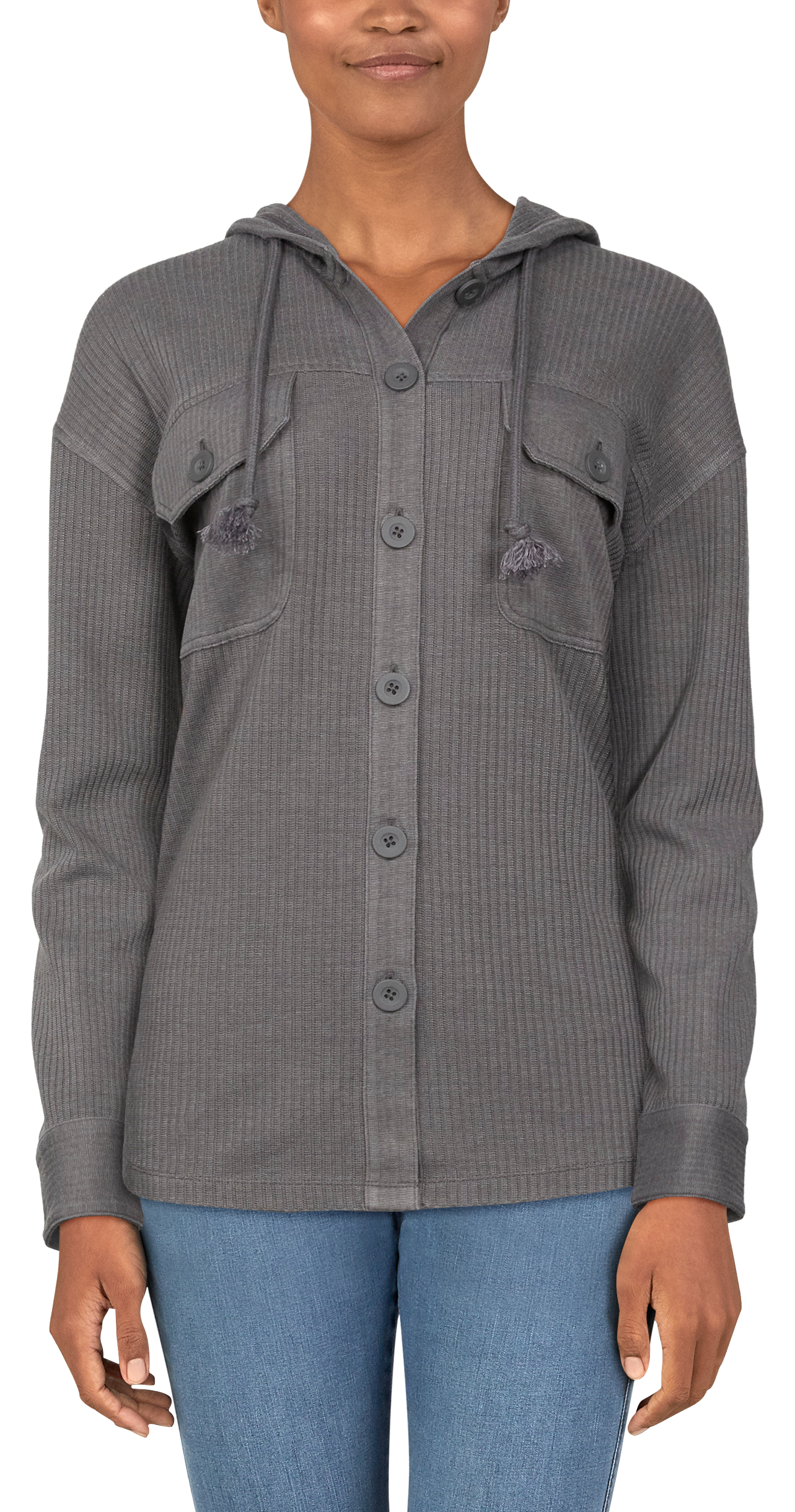 NATURAL REFLECTIONS Eldridge Rib-Knit Long-Sleeve Hooded Shirt Jacket