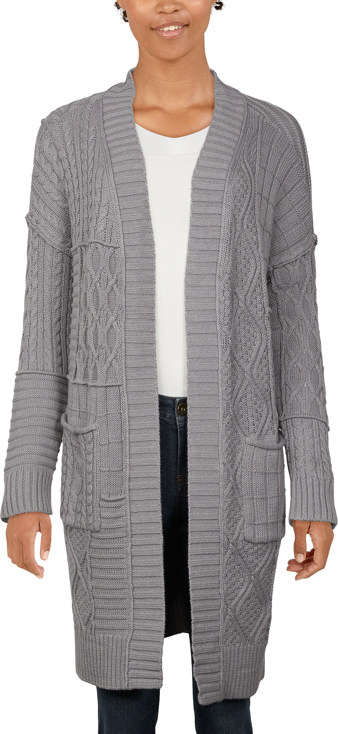 Natural Reflections Mixed-Stitch Cardigan for Ladies - Frost Gray