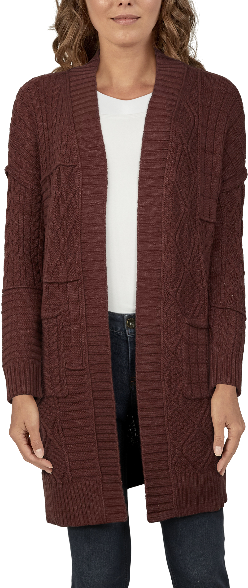 Natural Reflections Mixed-Stitch Cardigan for Ladies - Bitter Chocolate