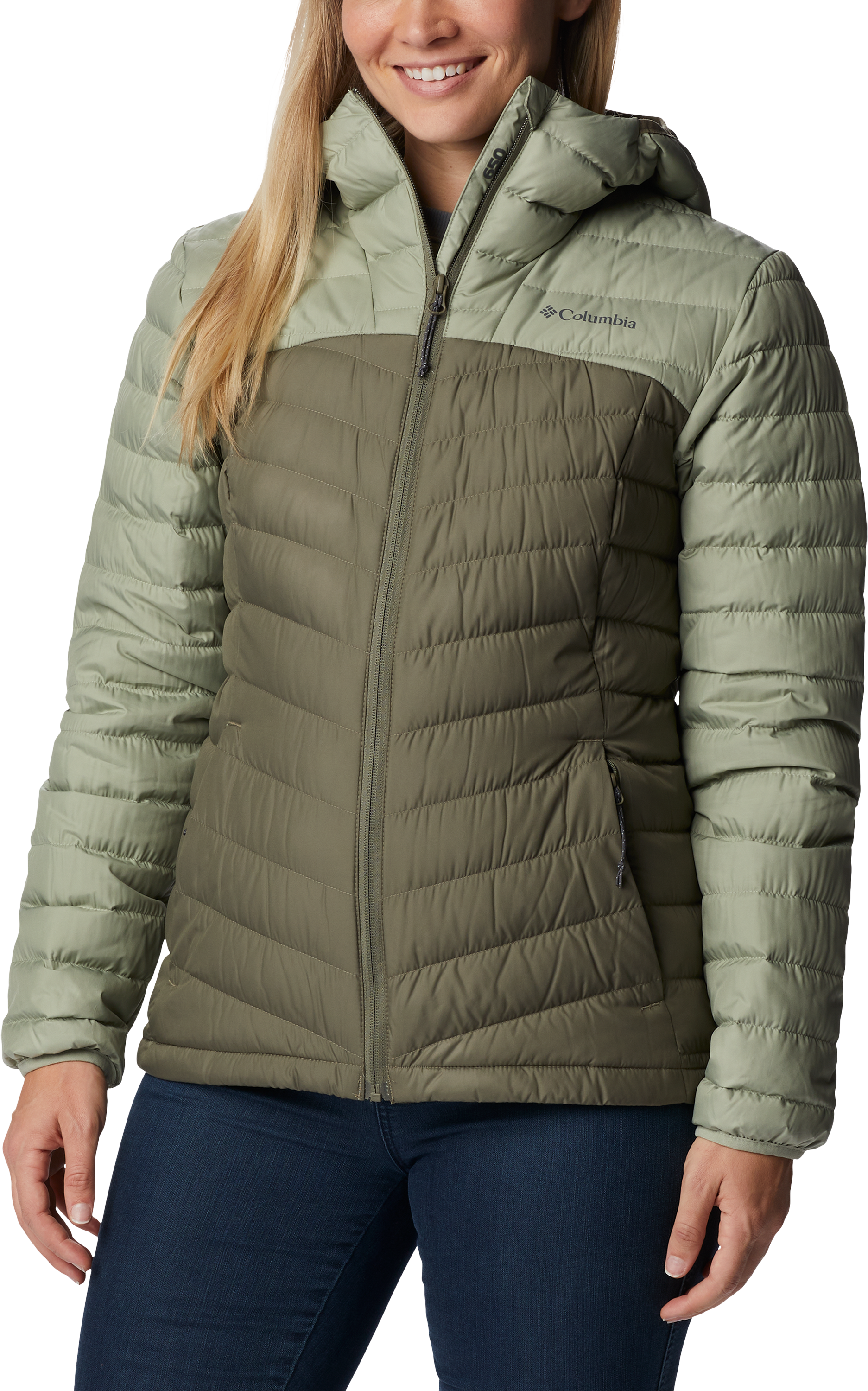 Image of Columbia Westridge Hooded Down Jacket for Ladies - Safari/Stone Green - M