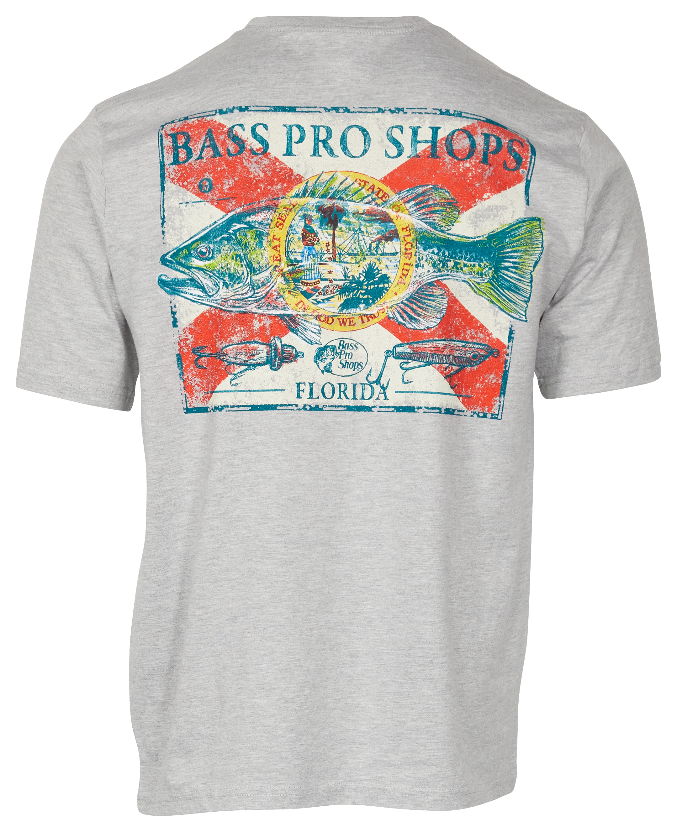 Bass Pro Shops Florida Bass Stamp Graphic Short-Sleeve T-Shirt for Men - Heather Gray - 2XL