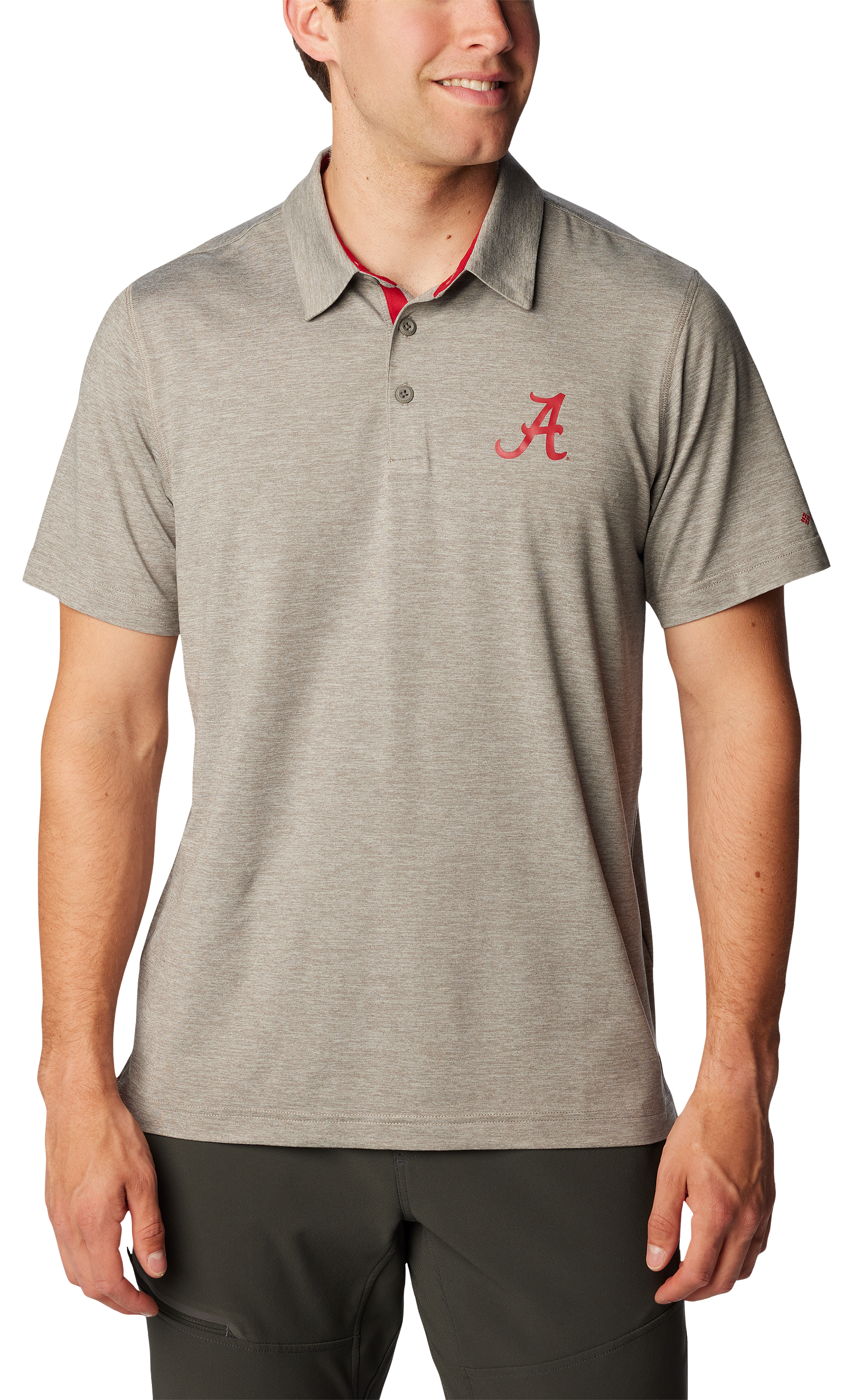 Image of Columbia Collegiate Tech Trail Short-Sleeve Polo for Men - University of Alabama/Charcoal - S