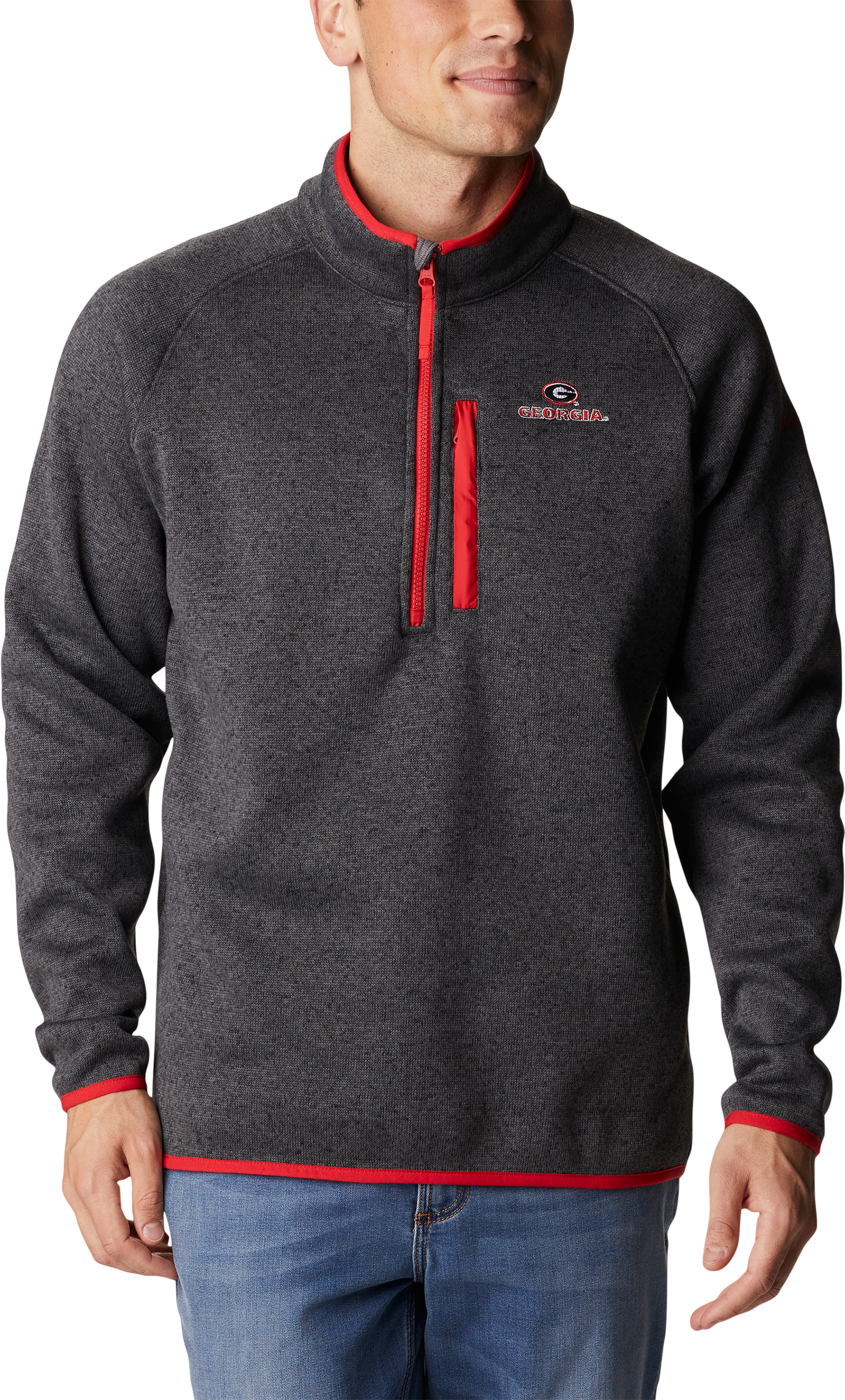 Image of Columbia Canyon Point Fleece Collegiate 1/2-Zip Fleece Pullover for Men - University of Georgia/Shark - S