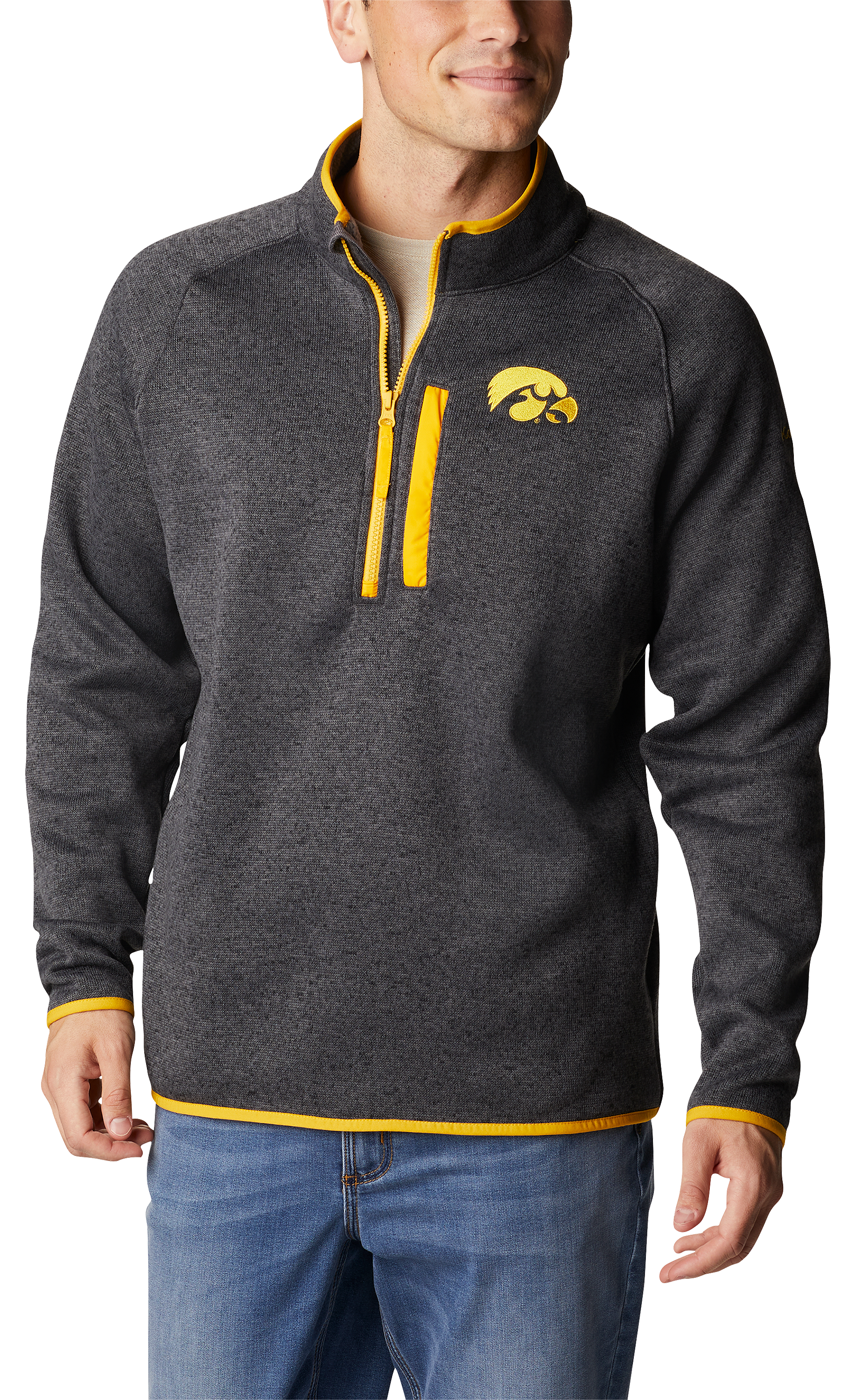 Image of Columbia Canyon Point Fleece Collegiate 1/2-Zip Fleece Pullover for Men - University of Iowa/Shark - S