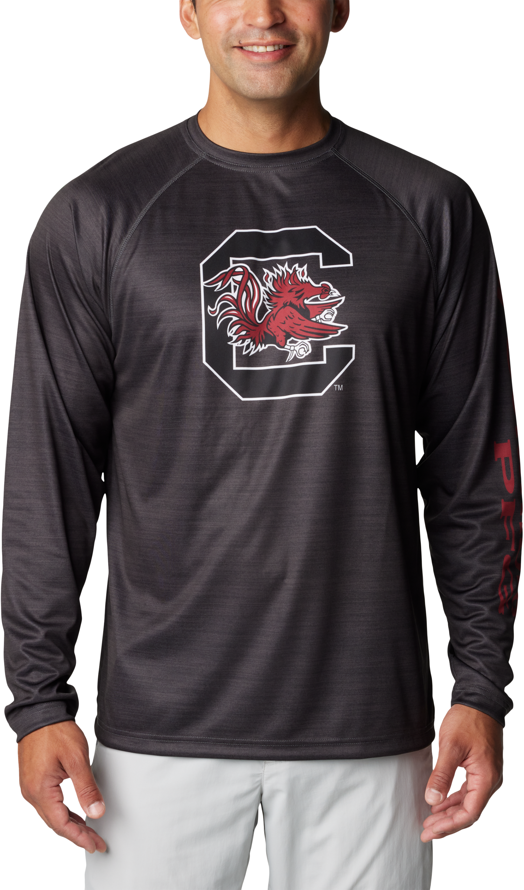 Columbia Collegiate PFG Terminal Tackle Heather Long-Sleeve Shirt for Men - University of South Carolina/Shark Heather - L