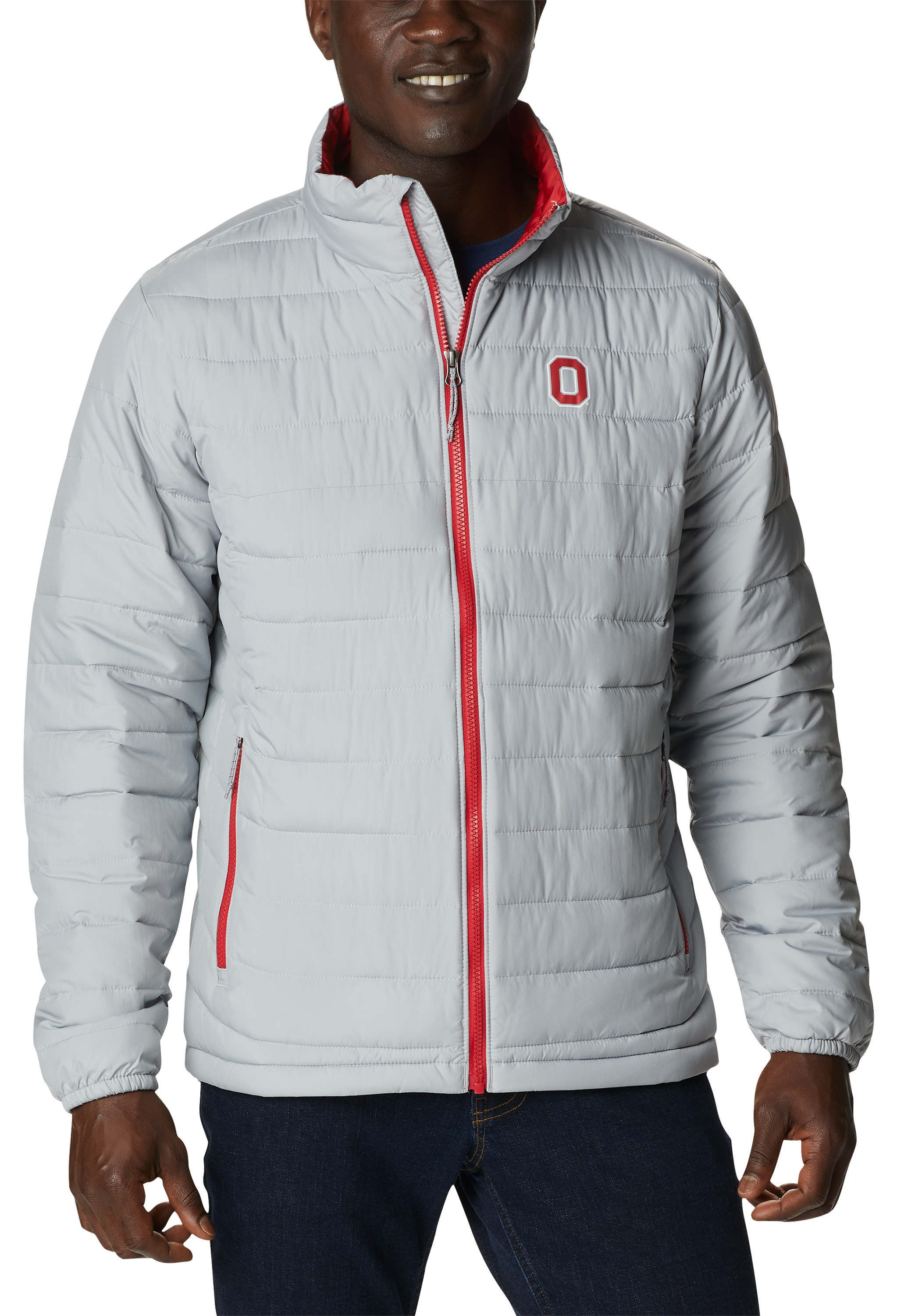 Image of Columbia Collegiate Powder Lite Jacket for Men - Ohio State University/Columbia Grey - S