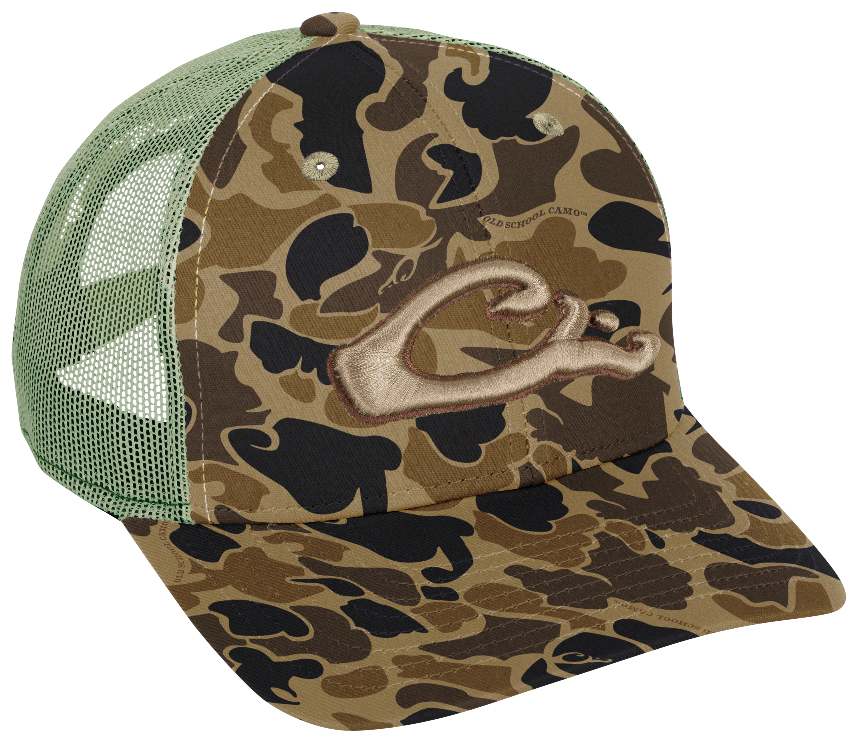 DRAKE Waterfowl 6-Panel Camo Duck Head Logo Mesh-Back Cap