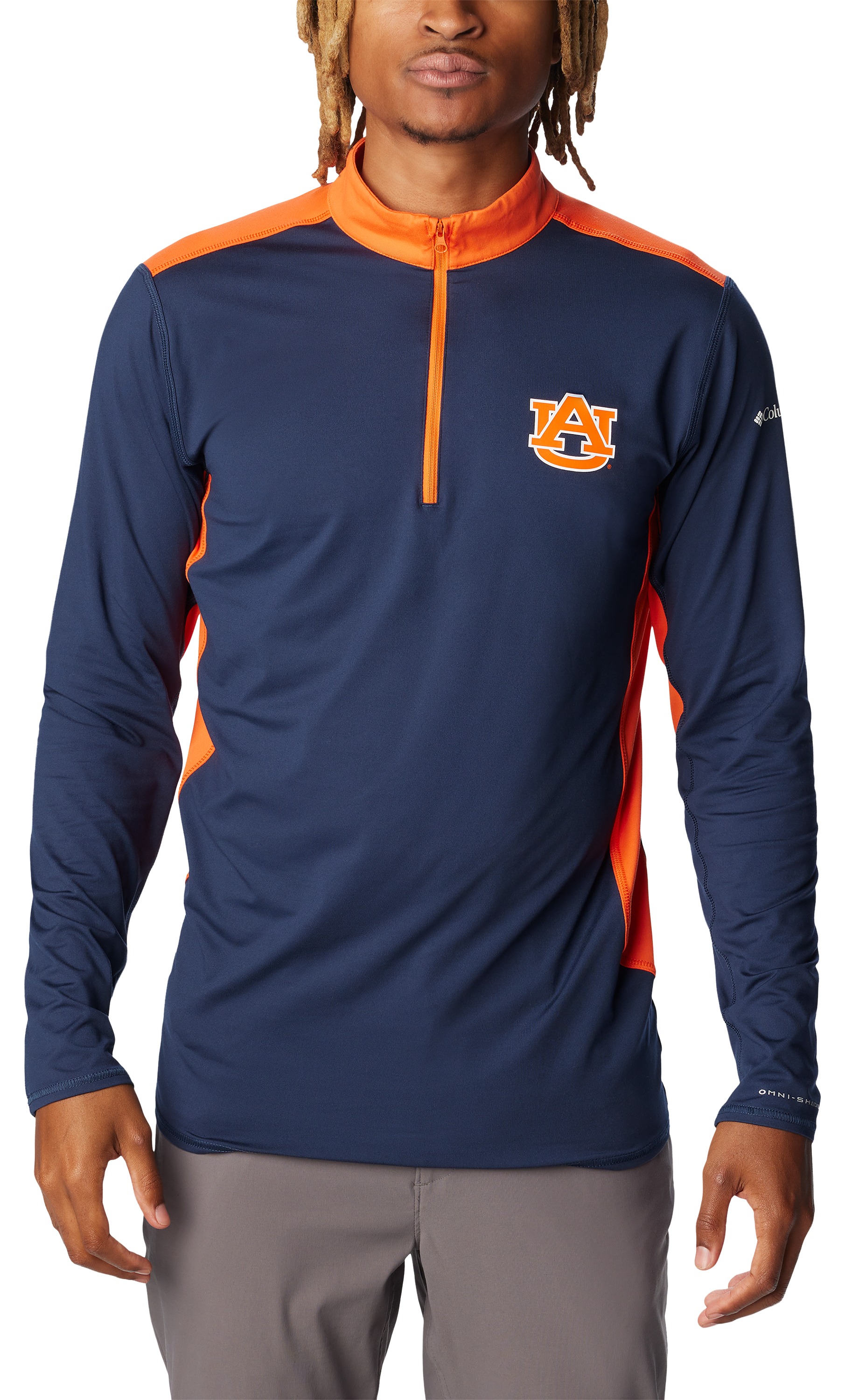 Columbia Collegiate Tech Trail Quarter-Zip Long-Sleeve Pullover for Men - Auburn University/Collegiate Navy