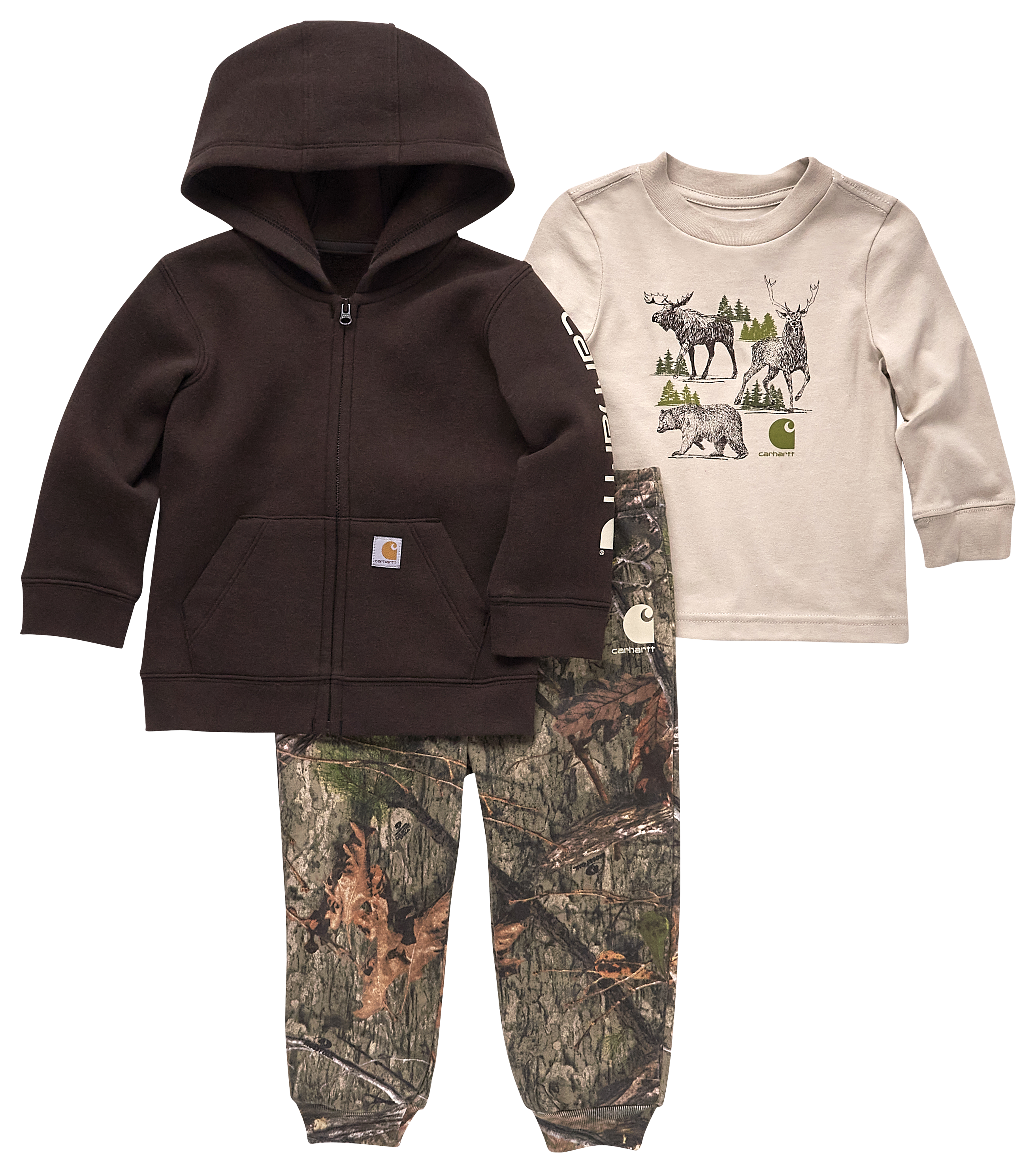 Carhartt Long-Sleeve T-Shirt, Jacket, and Fleece Pants 3-Piece Set for Babies - Mossy Oak Country DNA - 3 Months