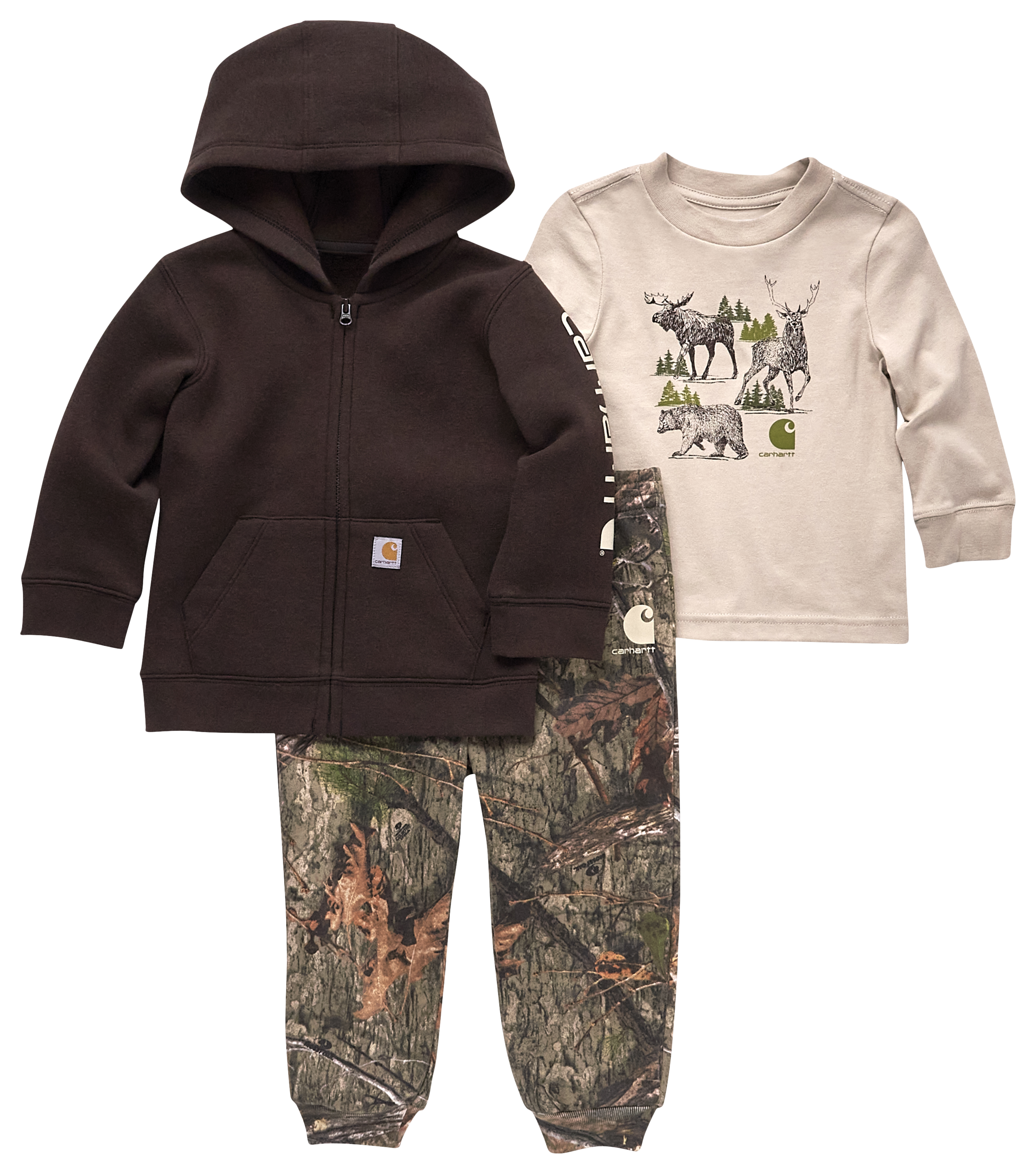 Carhartt Long-Sleeve T-Shirt, Jacket, and Mossy Oak Fleece Pants 3-Piece Set - Mossy Oak Country DNA - 3T