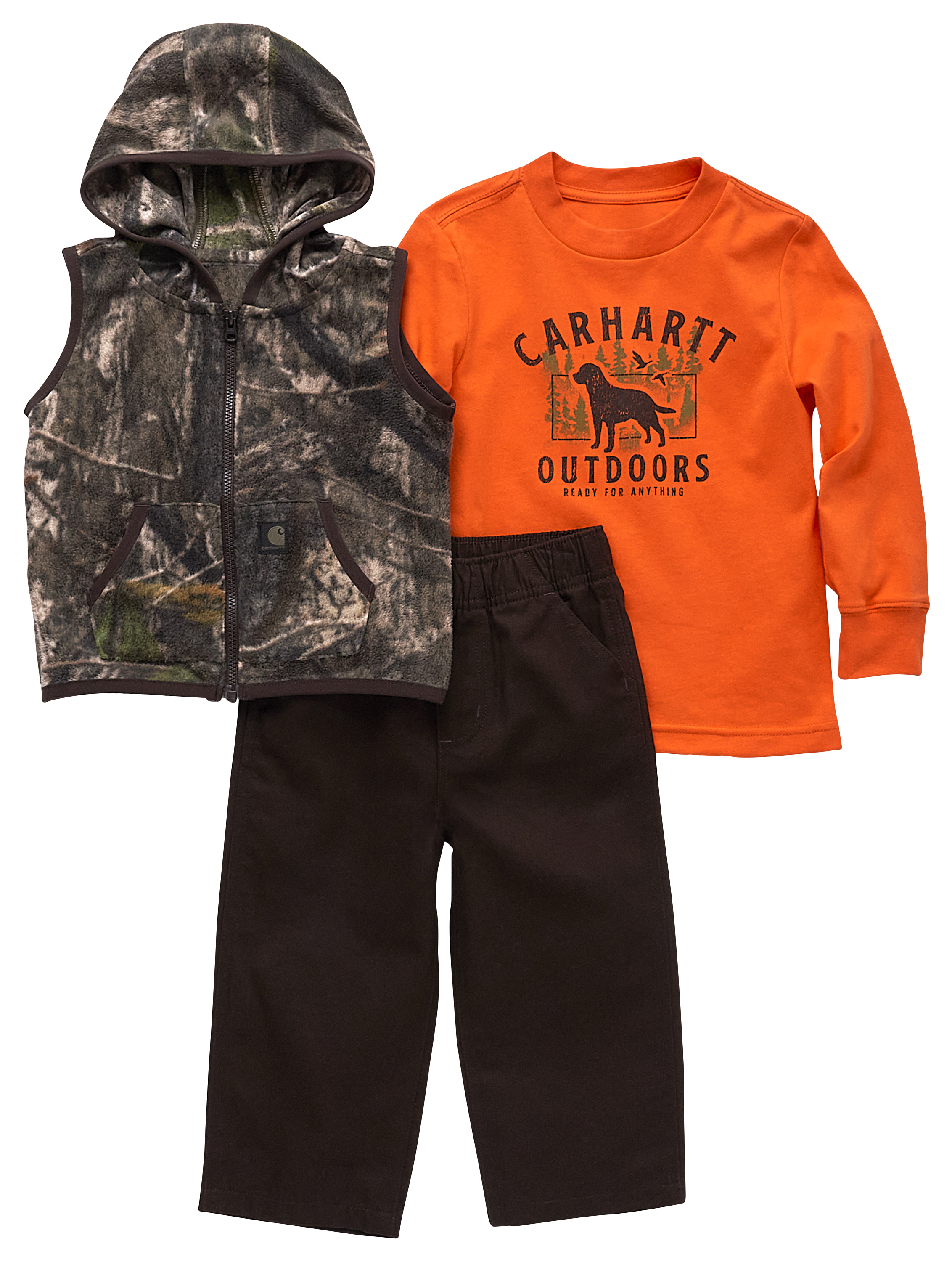 Carhartt Long-Sleeve T-Shirt, Camo Vest, and Canvas Pants 3-Piece Set for Toddlers - Mustang Brown - 2T