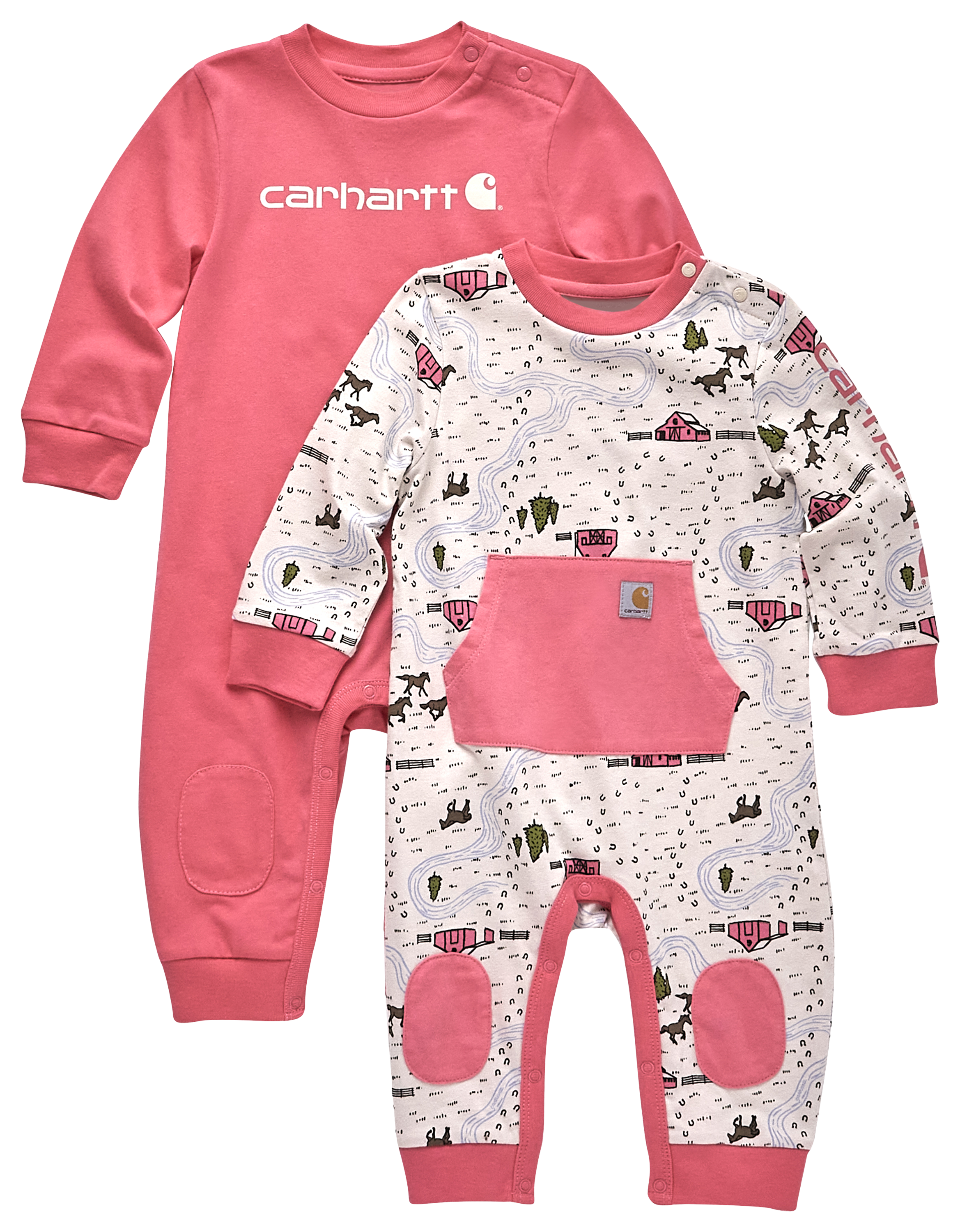 Image of Carhartt Pink Lemonade Long-Sleeve Coveralls 2-Piece Set for Babies - Pink Lemonade