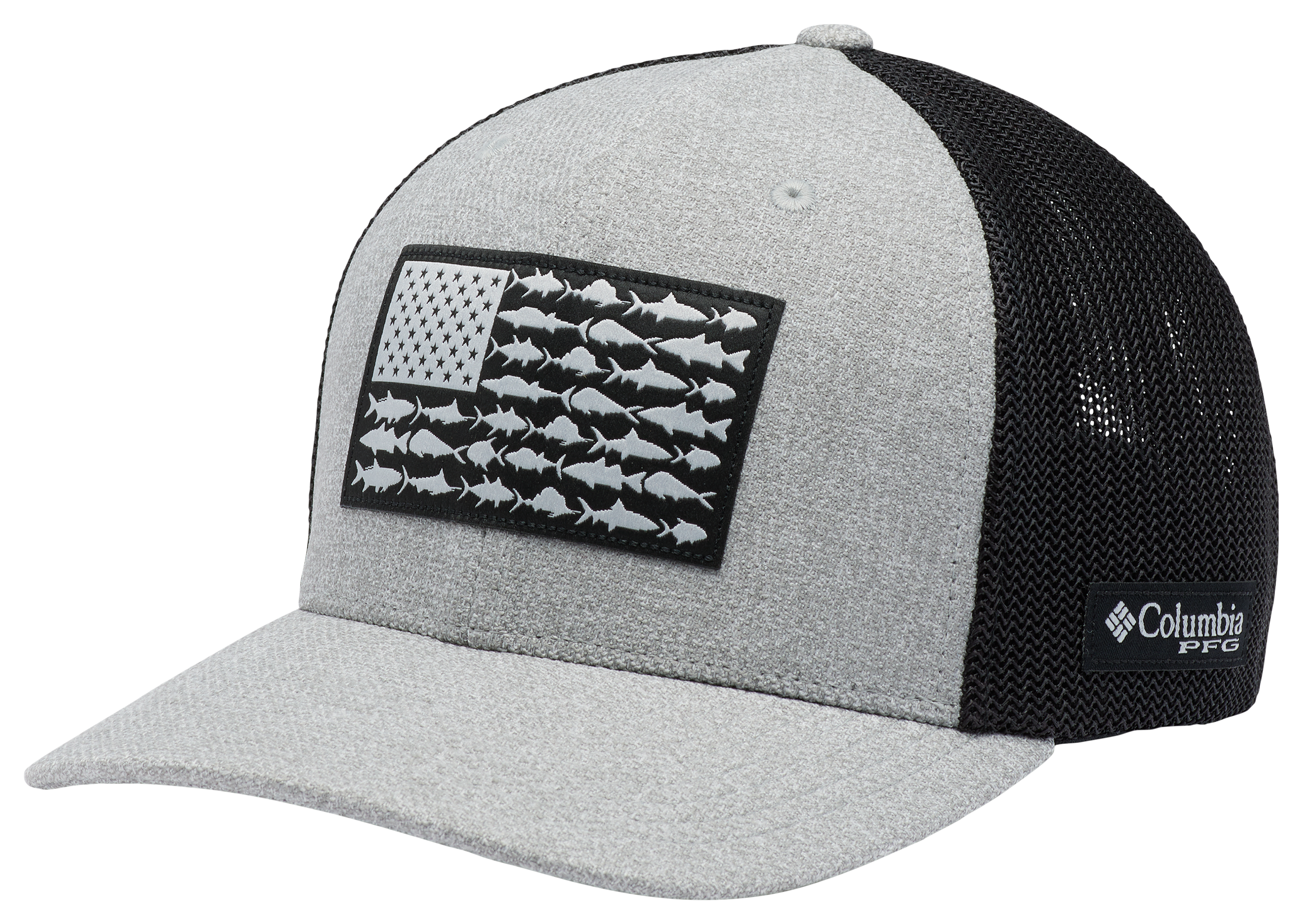 Image of Columbia PFG Mesh Fish Flag Ball Cap - Cool Grey Heather/Grill Fish Flag - S/M