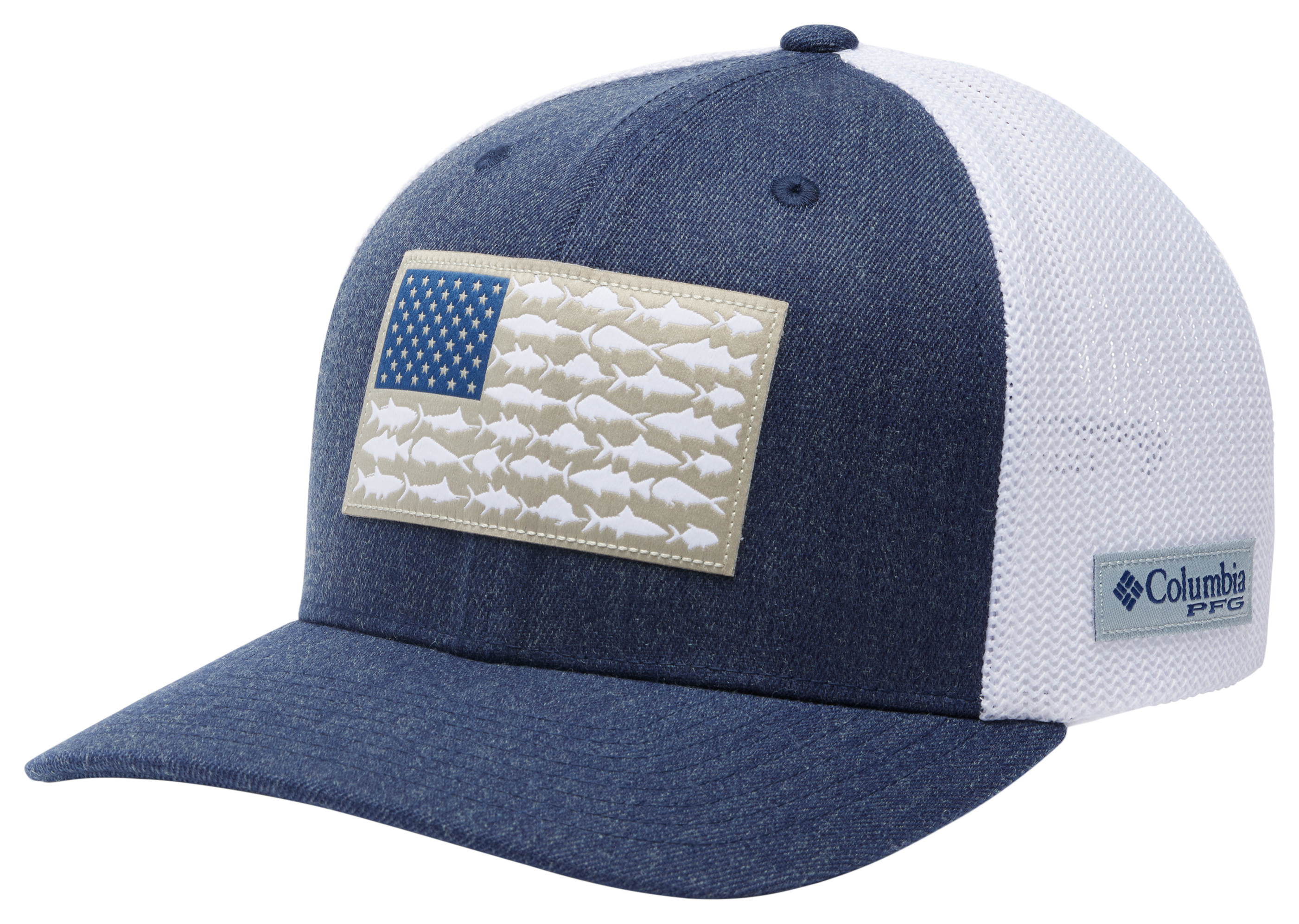 Image of Columbia PFG Mesh Fish Flag Ball Cap - Carbon Heather/US Fish Flag - L/XL