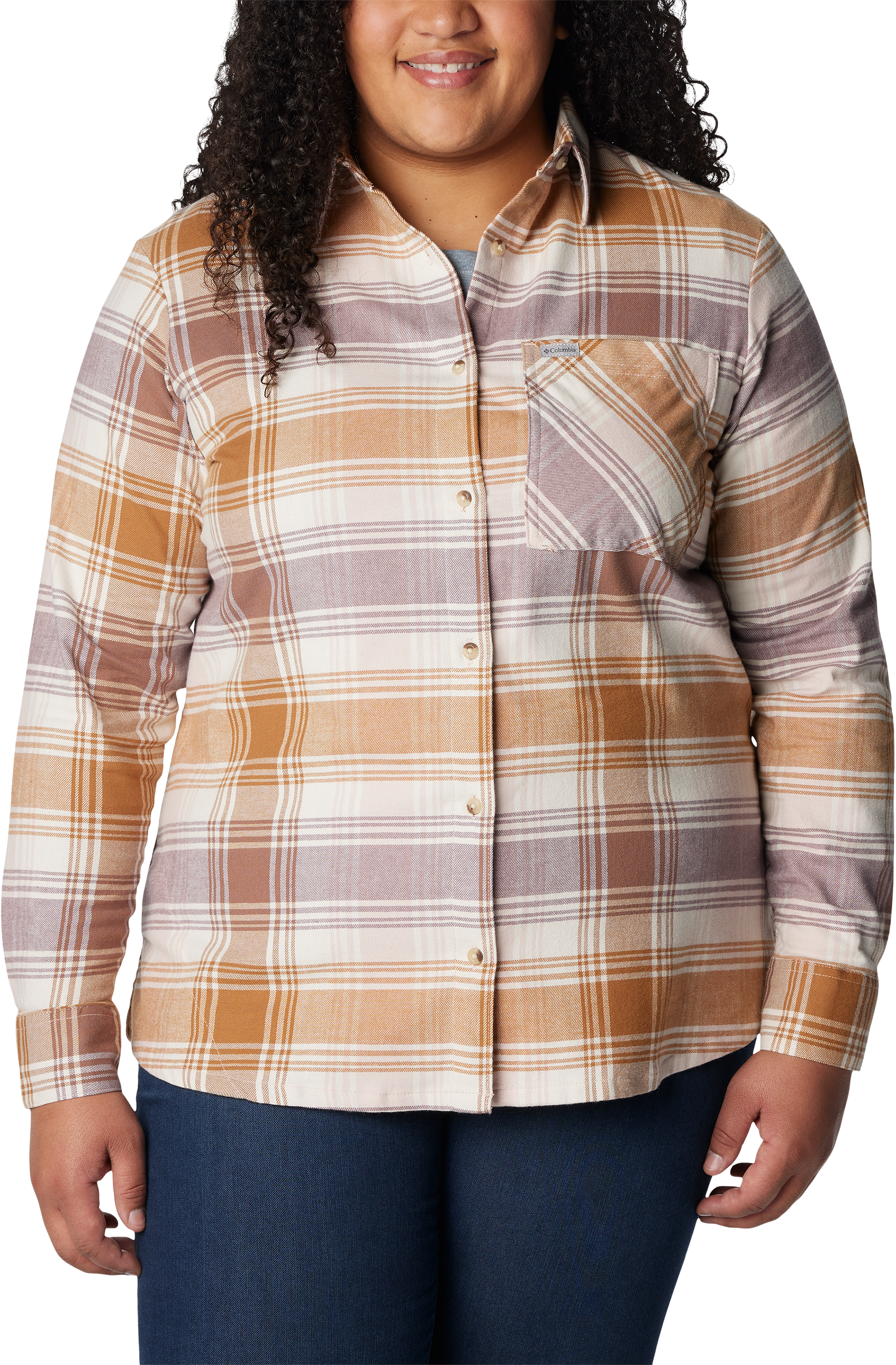 Image of Columbia Calico Basin Flannel Long-Sleeve Button-Down Shirt - Dusty Pink Dimensional Buffalo