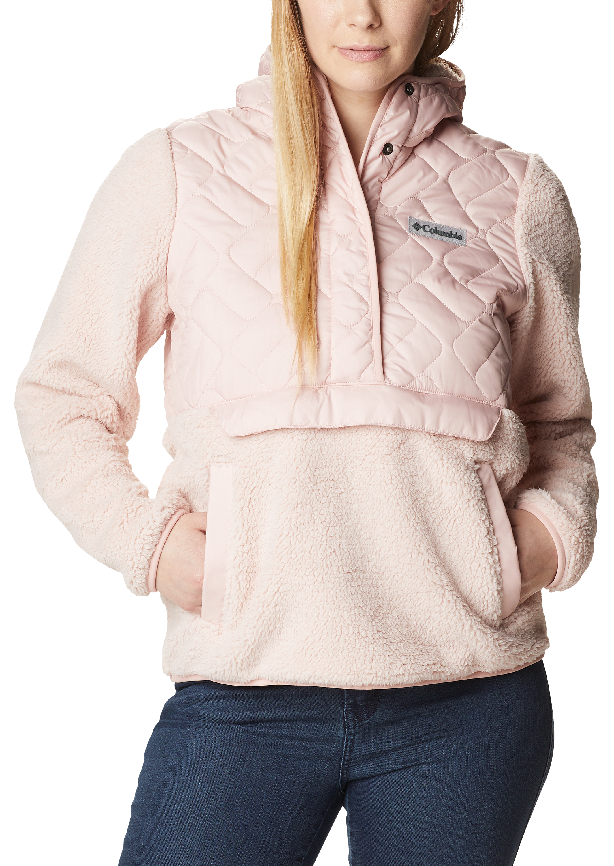 Image of Columbia Sweet View Hooded Fleece Long-Sleeve Pullover for Ladies - Dusty Pink - XL