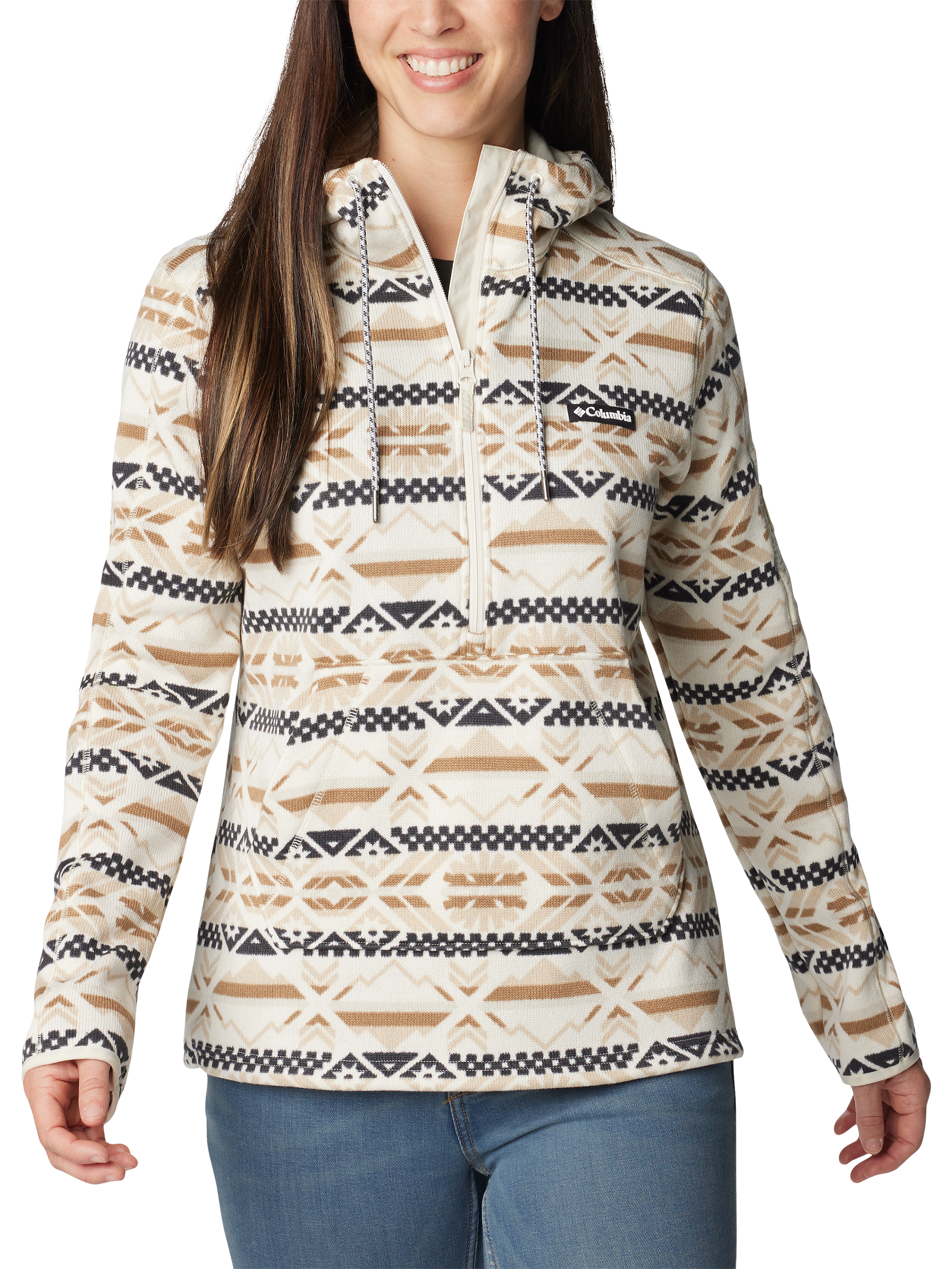 Image of Columbia Sweater Weather Fleece Hooded Long-Sleeve Pullover for Ladies - Chalk Checkered Peaks - XL