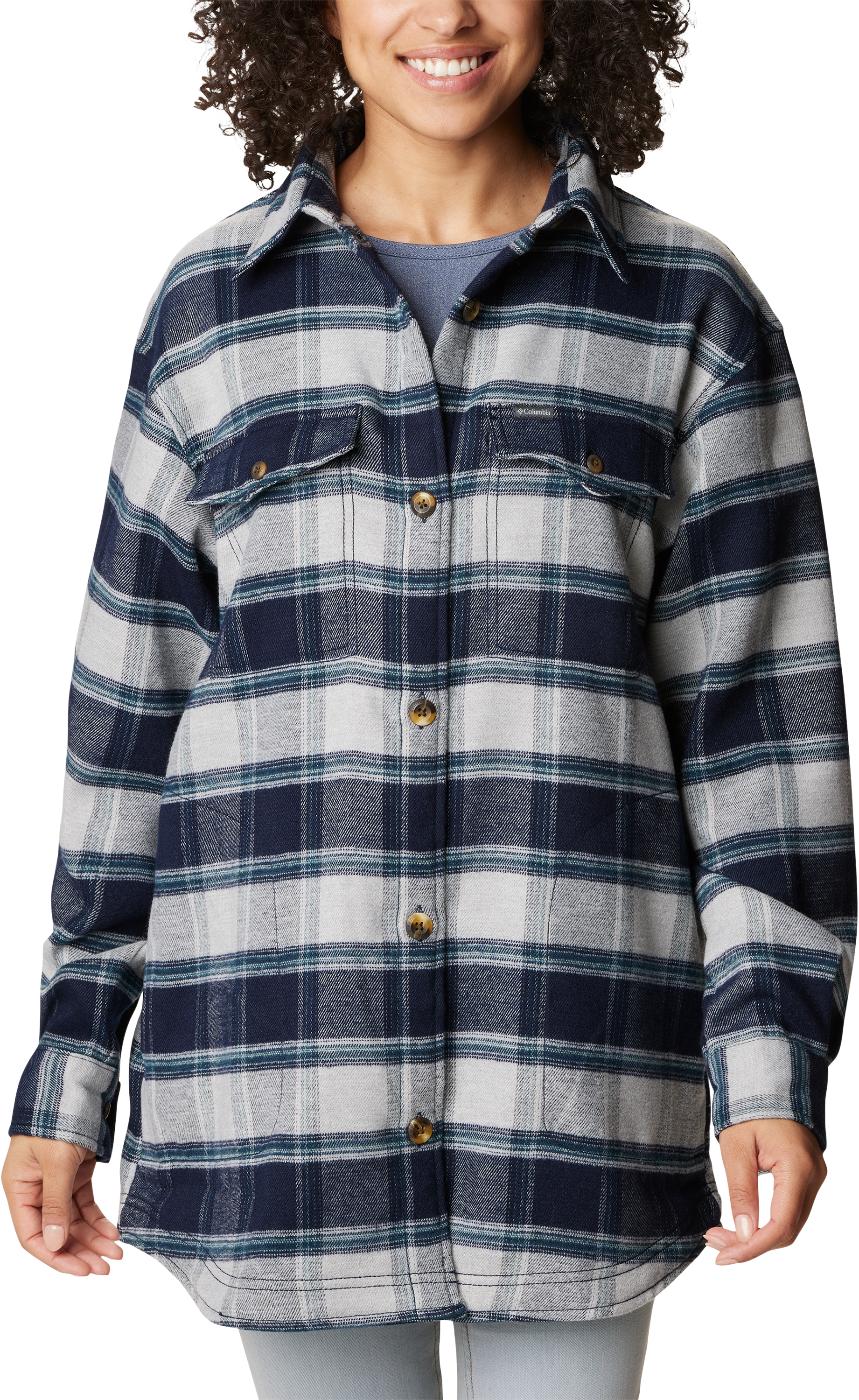 Image of Columbia Calico Basin Double-Pocket Shirt Jacket for Ladies - Dark Nocturnal Buffalo Ombre - L