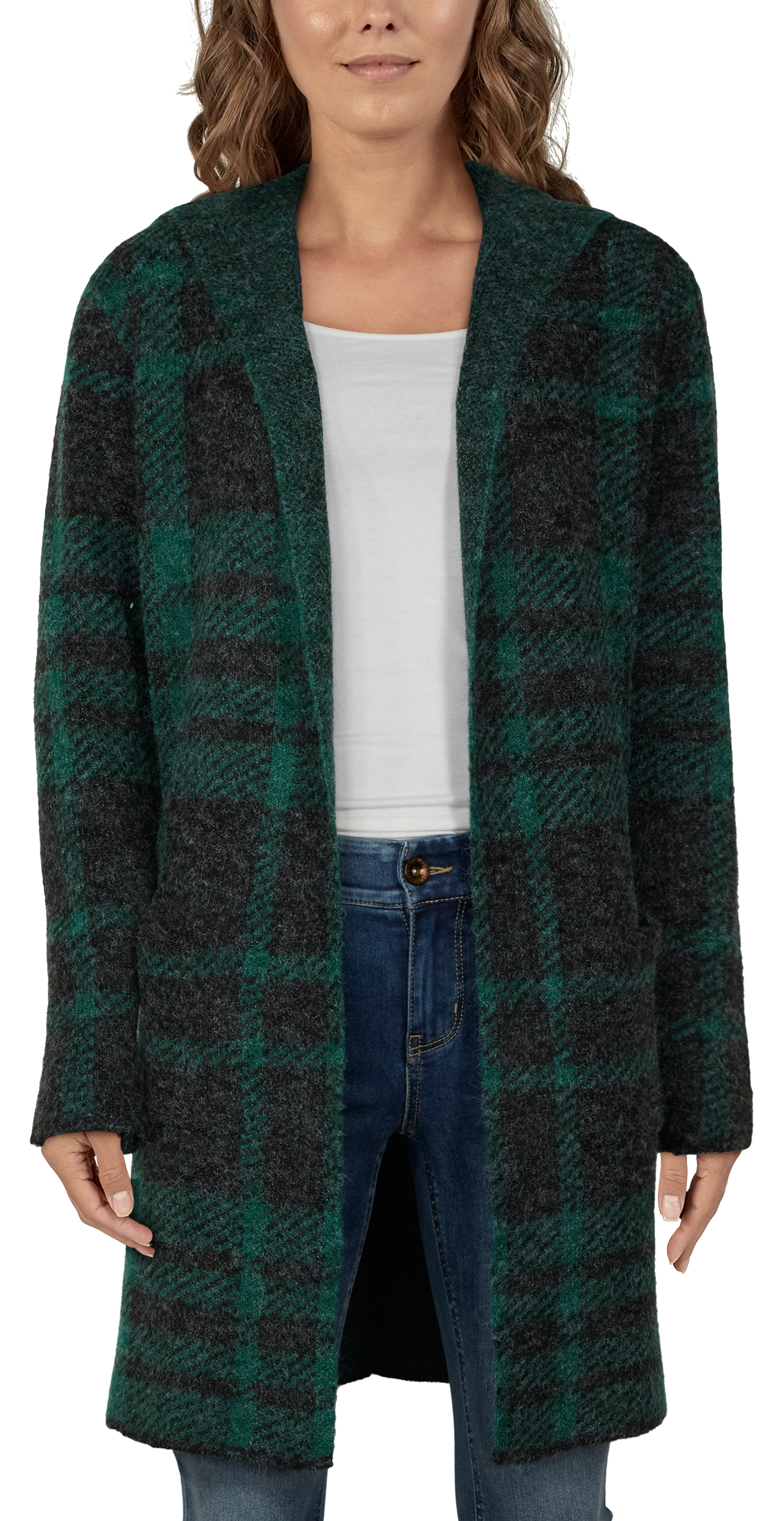 Image of Natural Reflections Hooded Long-Sleeve Coatigan for Ladies - Blanket Plaid - S