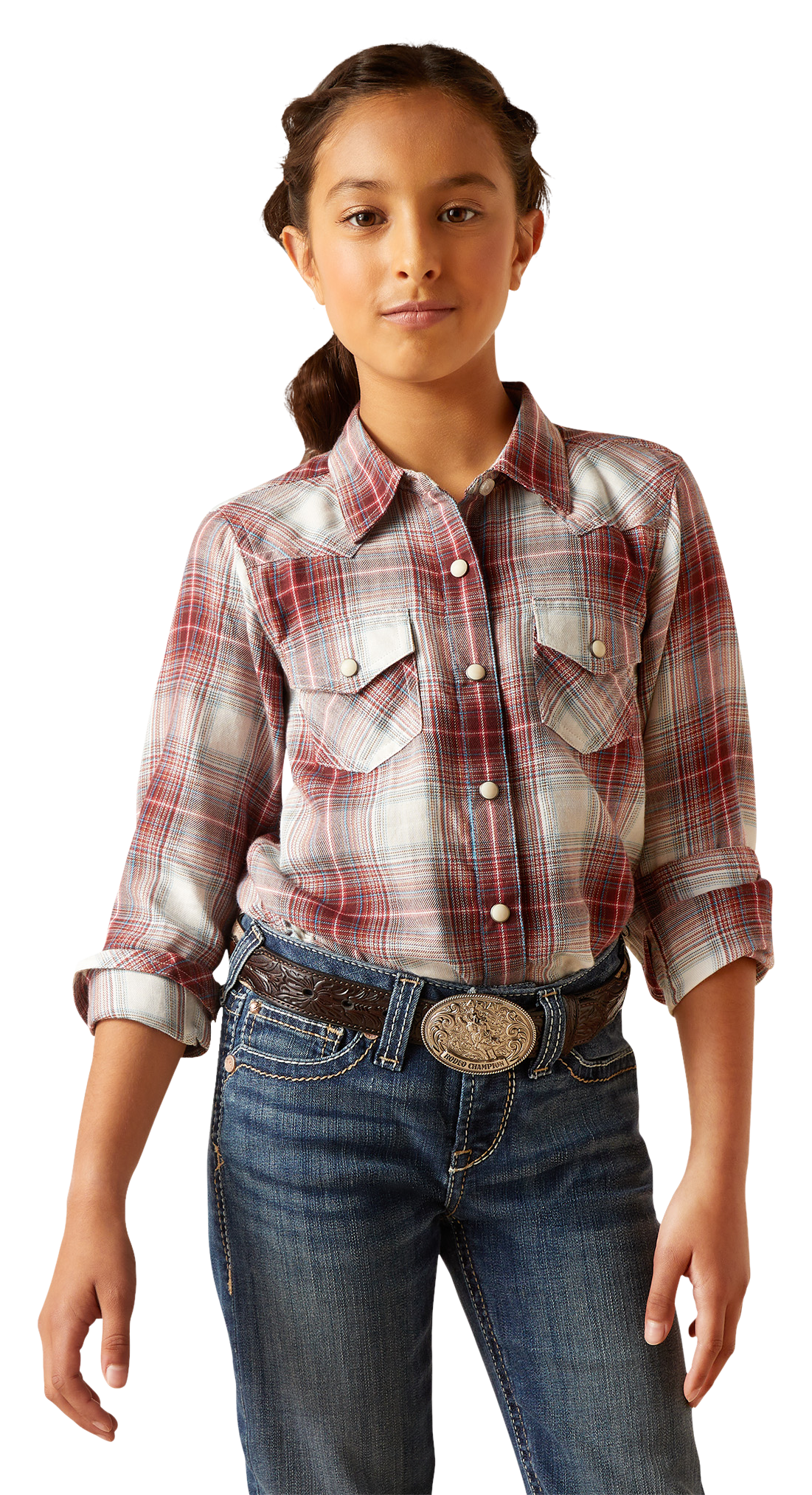 Image of Ariat Afternoon Plaid Long-Sleeve Button-Down Shirt for Girls - Laramie Plaid