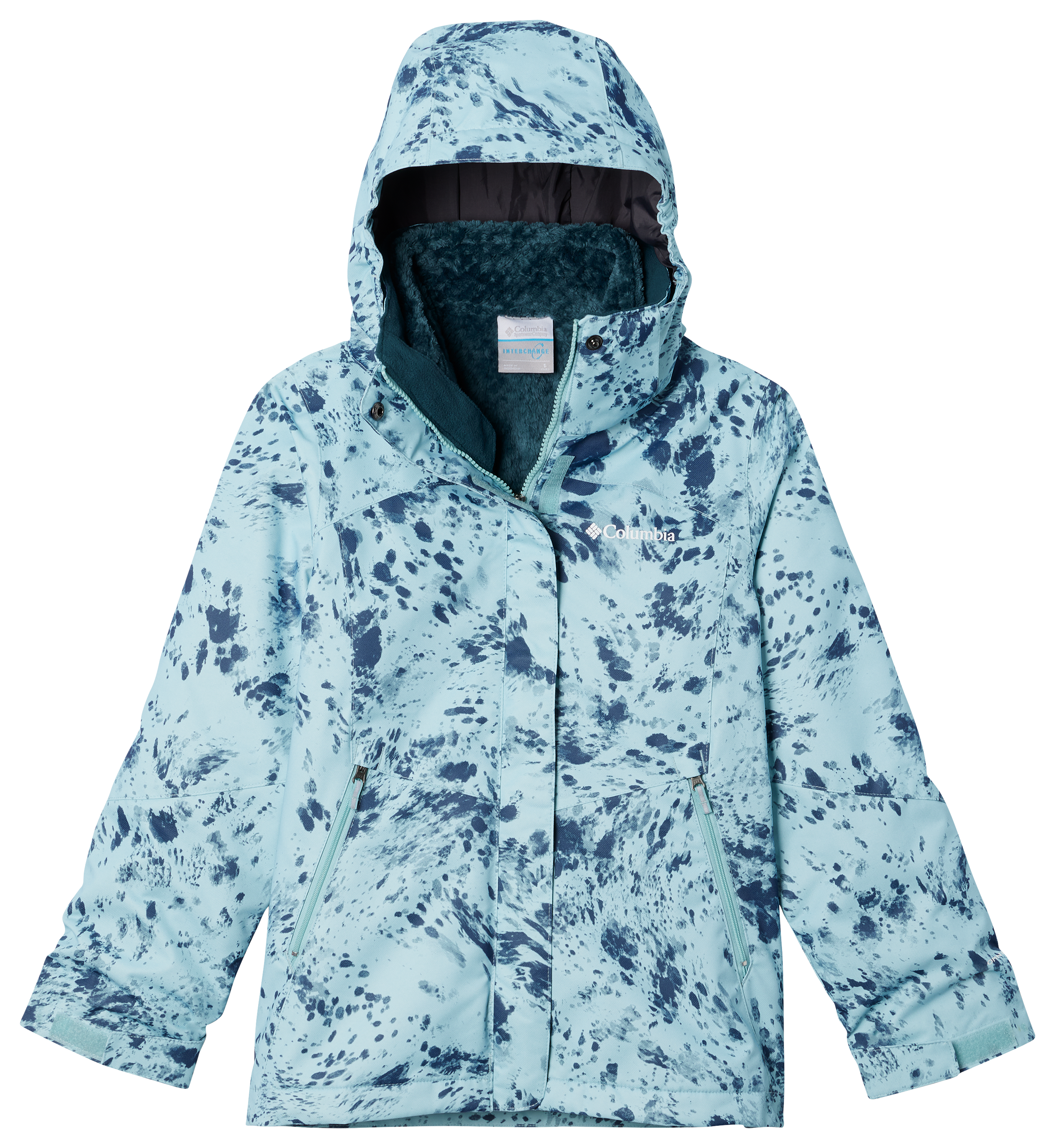 Image of Columbia Bugaboo II Fleece Interchange Jacket for Girls - Aqua Haze Flurries - XS