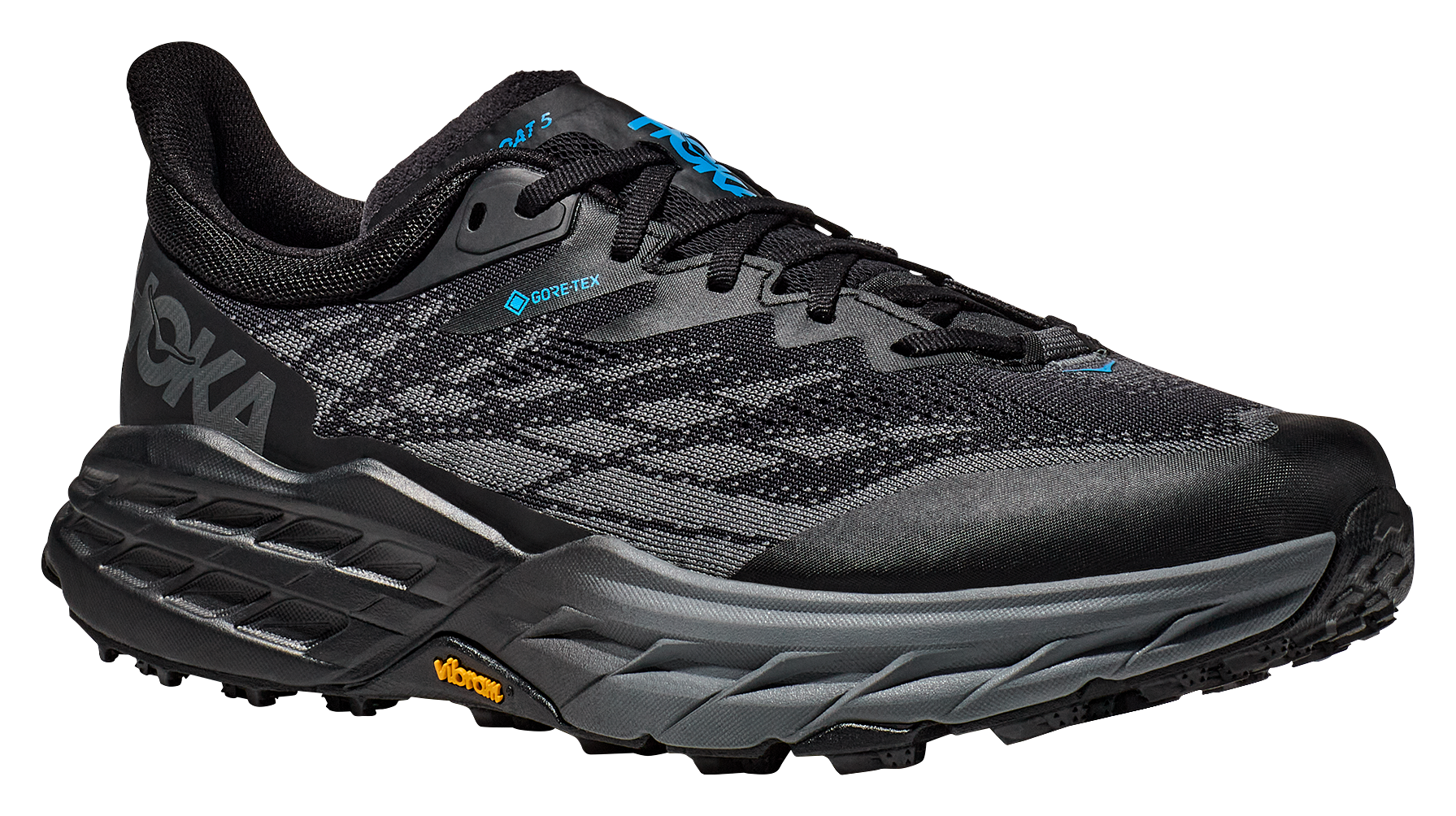 Image of Hoka Speedgoat 5 GTX Trail Running Shoes for Men - Black/Black - 8.5M