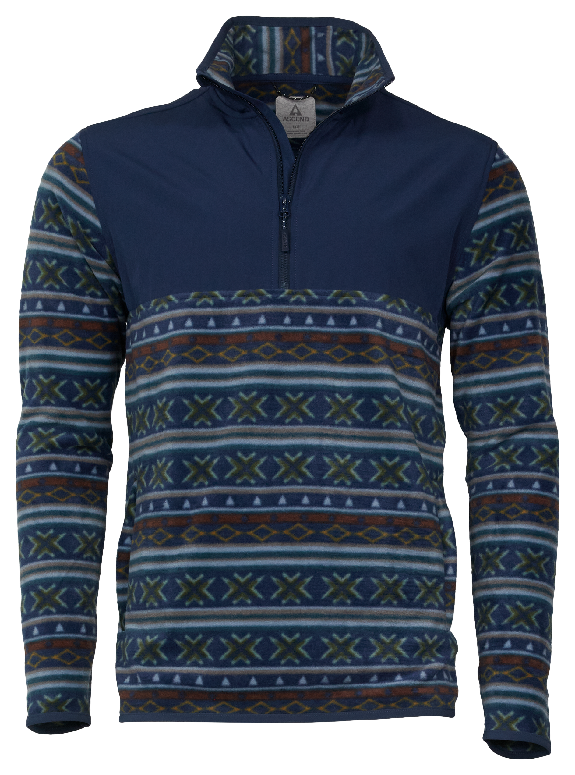 Image of Ascend Yukon Quarter-Zip Fleece Long-Sleeve Pullover for Men - Dress Blue Blanket Breeze - S