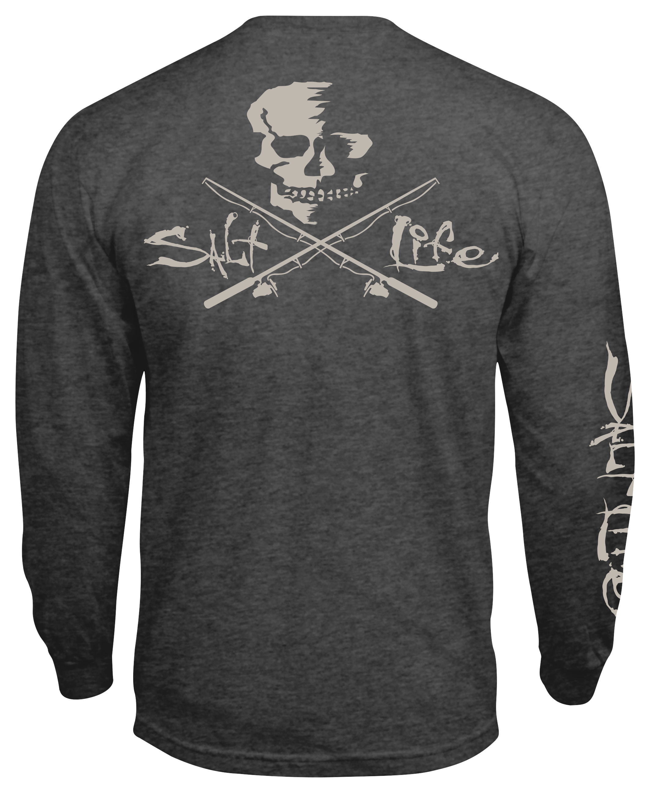 Image of Salt Life Skull and Poles Long-Sleeve Pocket T-Shirt for Men - Charcoal Heather - 2XL