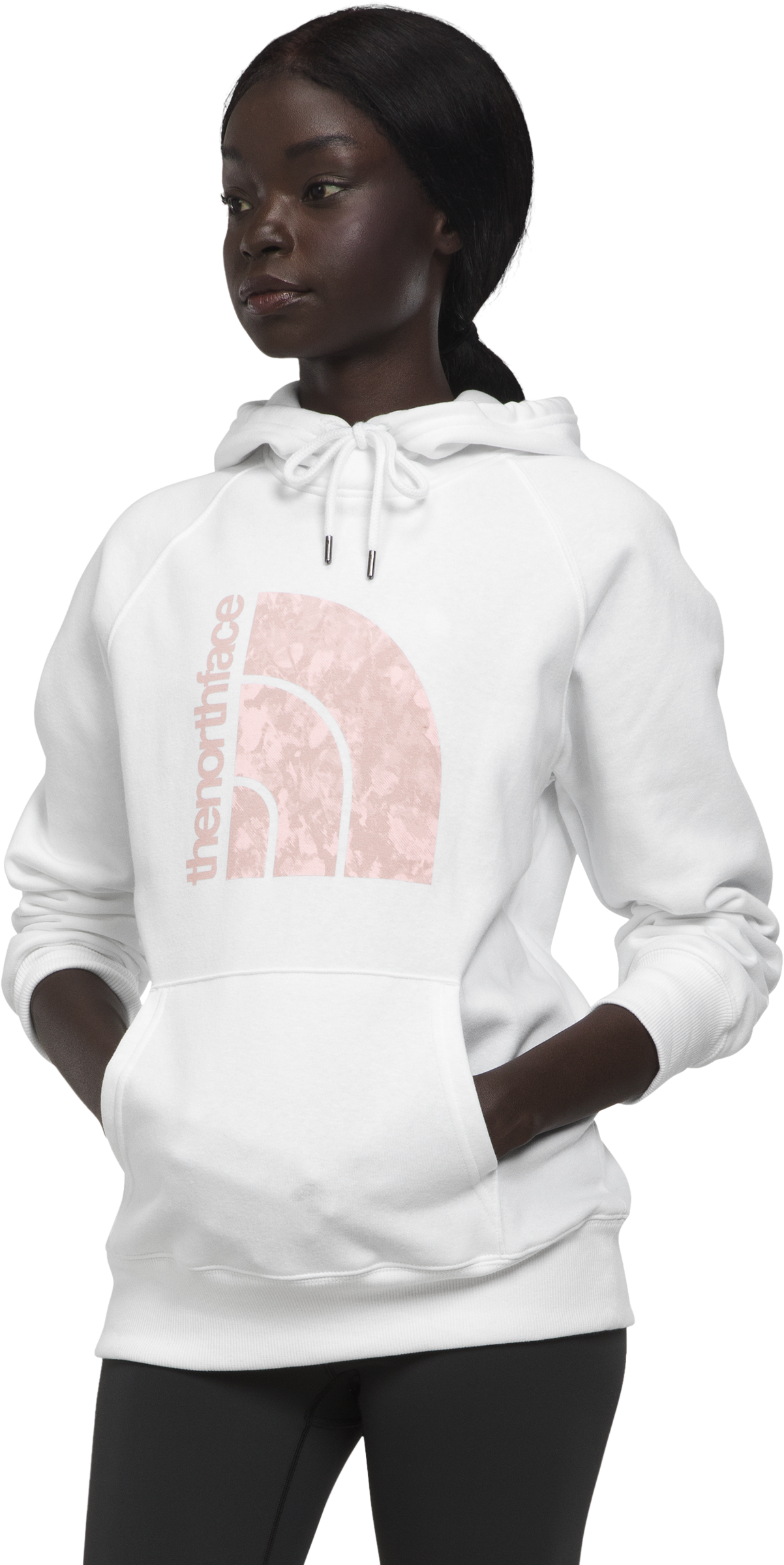 The North Face Jumbo Half Dome Pullover Hoodie for Ladies - TNF White/Pink Moss Aspen Print - S