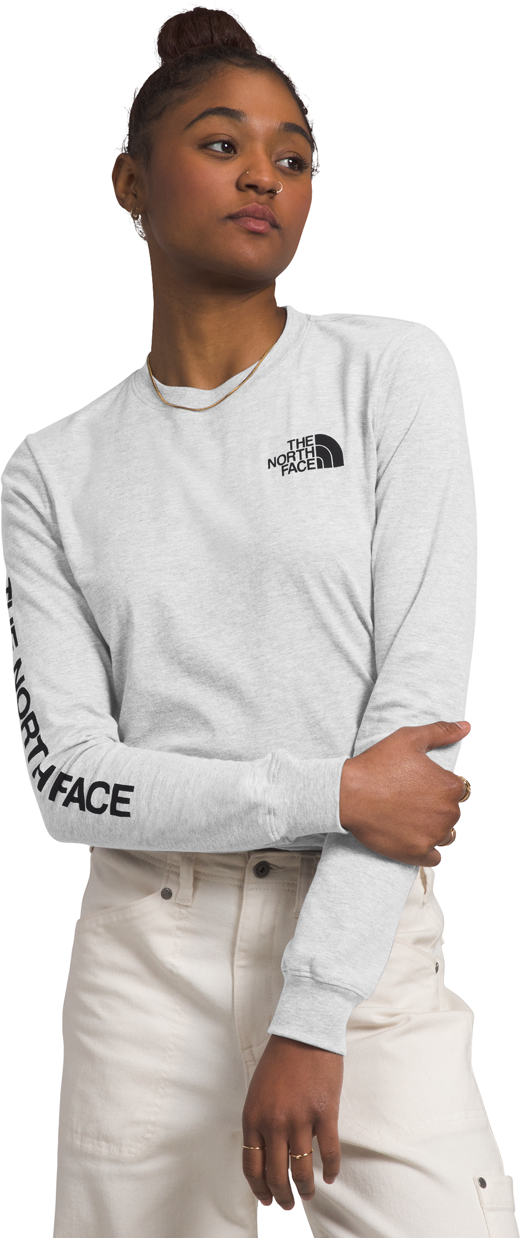 The North Face Hit Graphic Long-Sleeve T-Shirt for Ladies - TNF Light Grey Heather/TNF Black - M