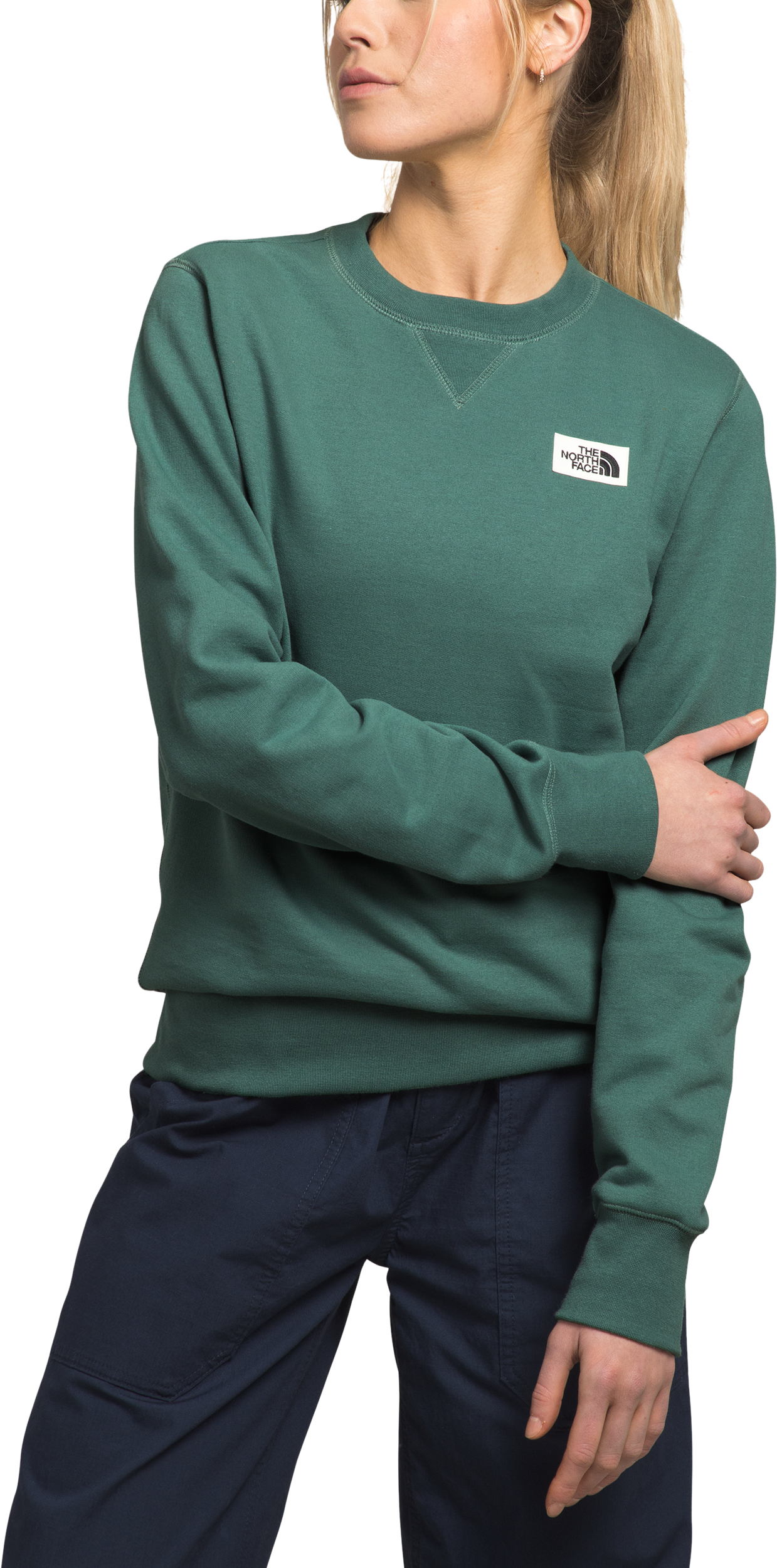 The North Face Heritage Patch Crew-Neck Long-Sleeve Sweatshirt for Ladies - Dark Sage - S
