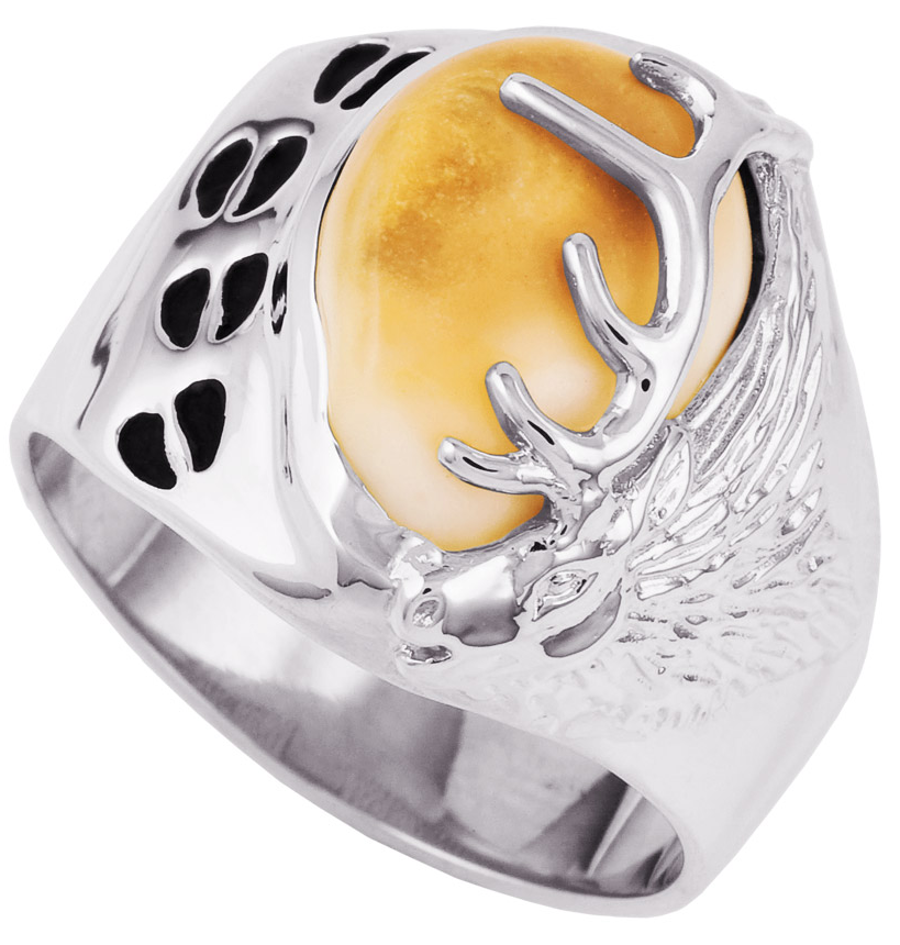 Image of Frontier Collection Men's Sterling Silver Tracks Elk Ivory Ring