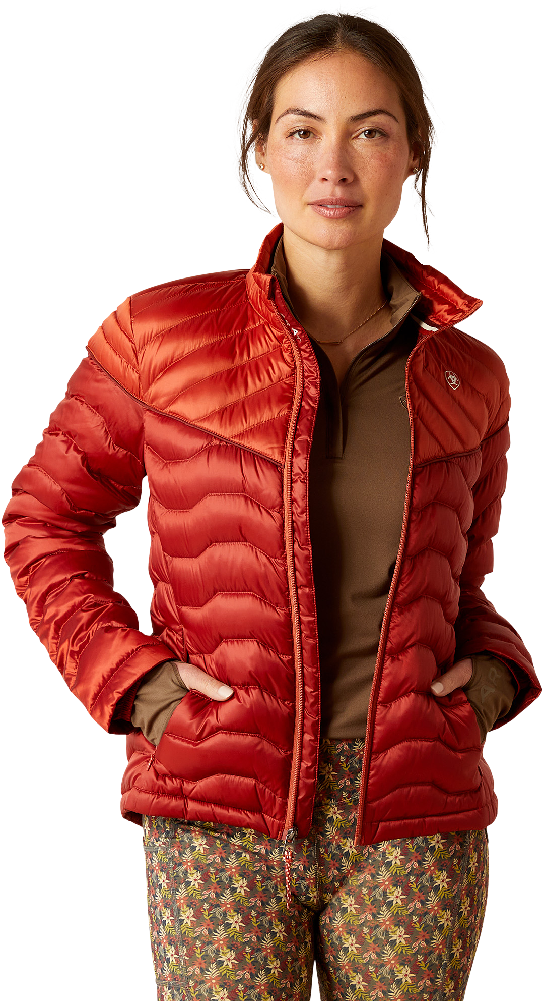 Image of Ariat Ideal Down Jacket for Ladies - Iridescent Red Ochre/Burnt Brick - M