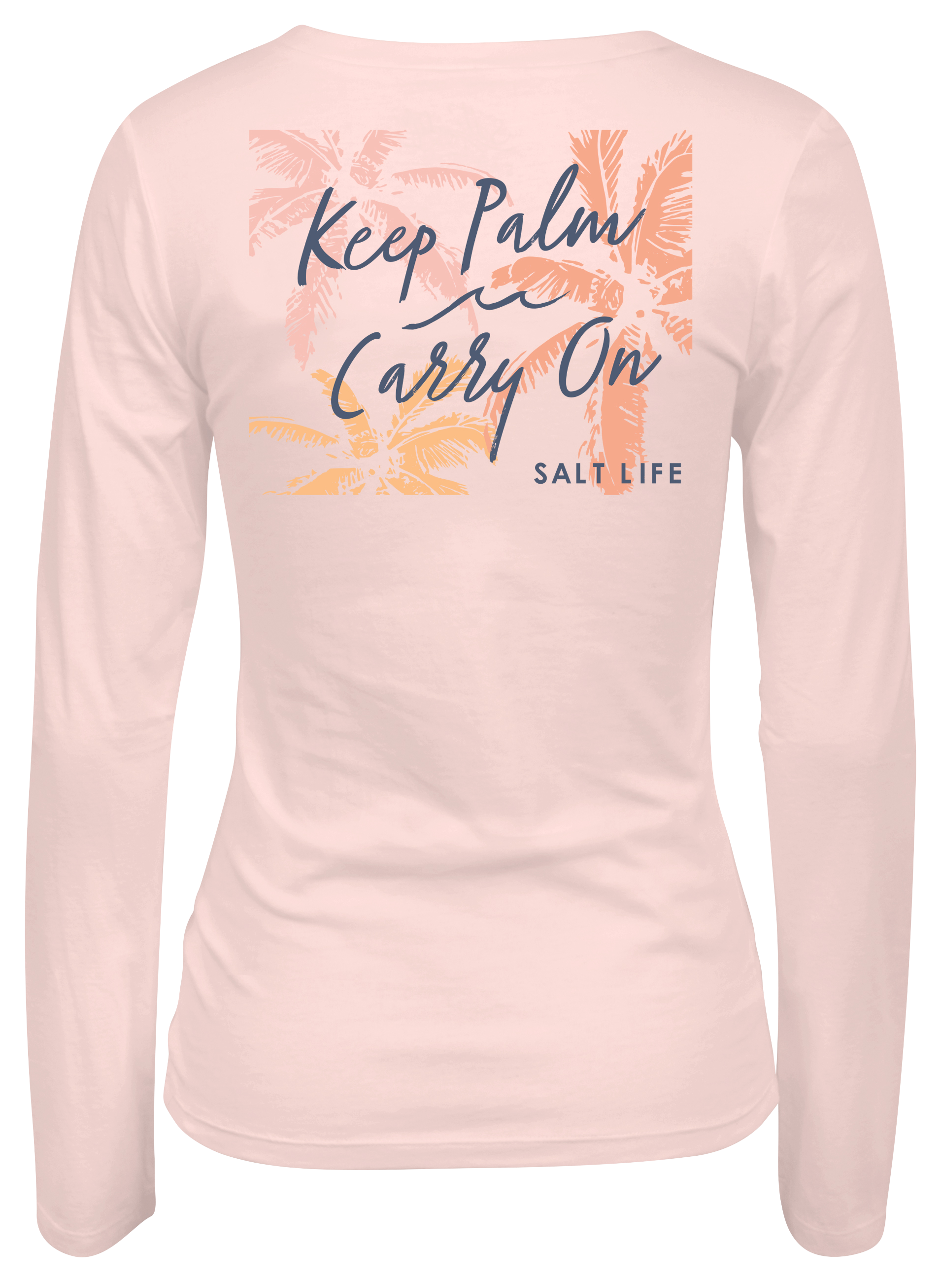 Image of Salt Life Keep Palm Carry On V-Neck Long-Sleeve T-Shirt for Ladies - Pink Pearl - M