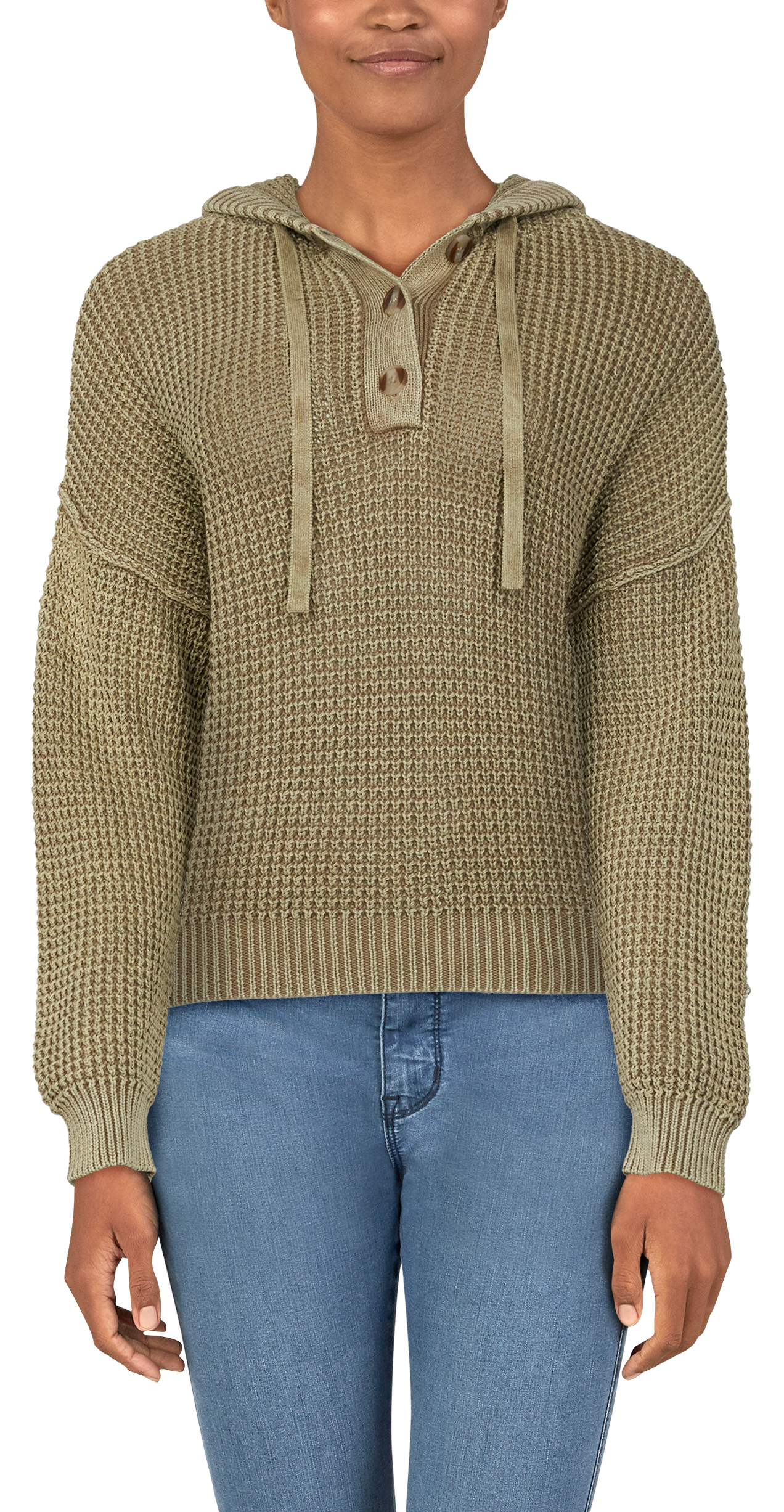 NATURAL REFLECTIONS Acid-Wash Knit Long-Sleeve Hoodie