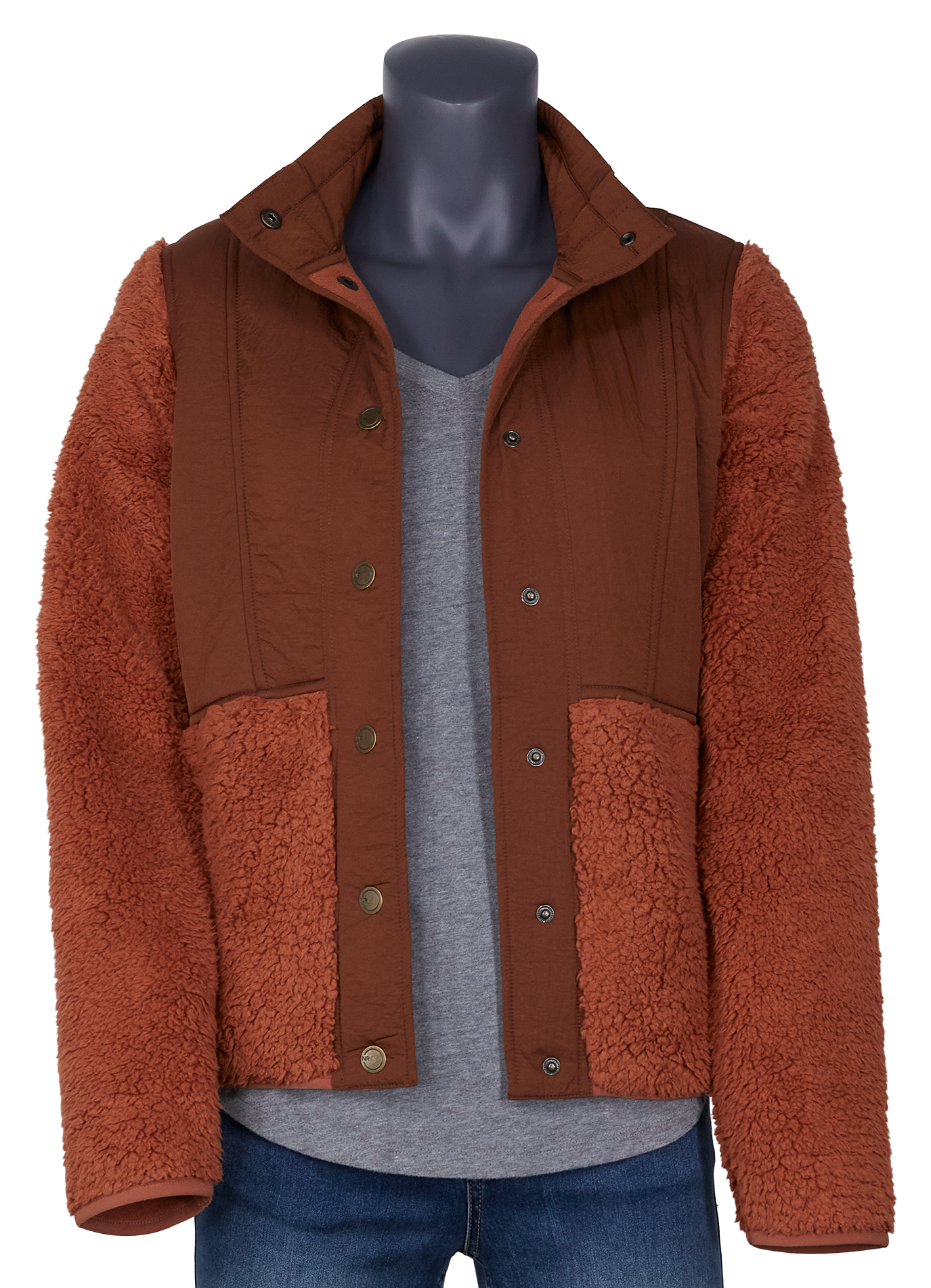Image of Natural Reflections Drop-Shoulder Sherpa Jacket - Copper Brown/Cappuccino - XXL