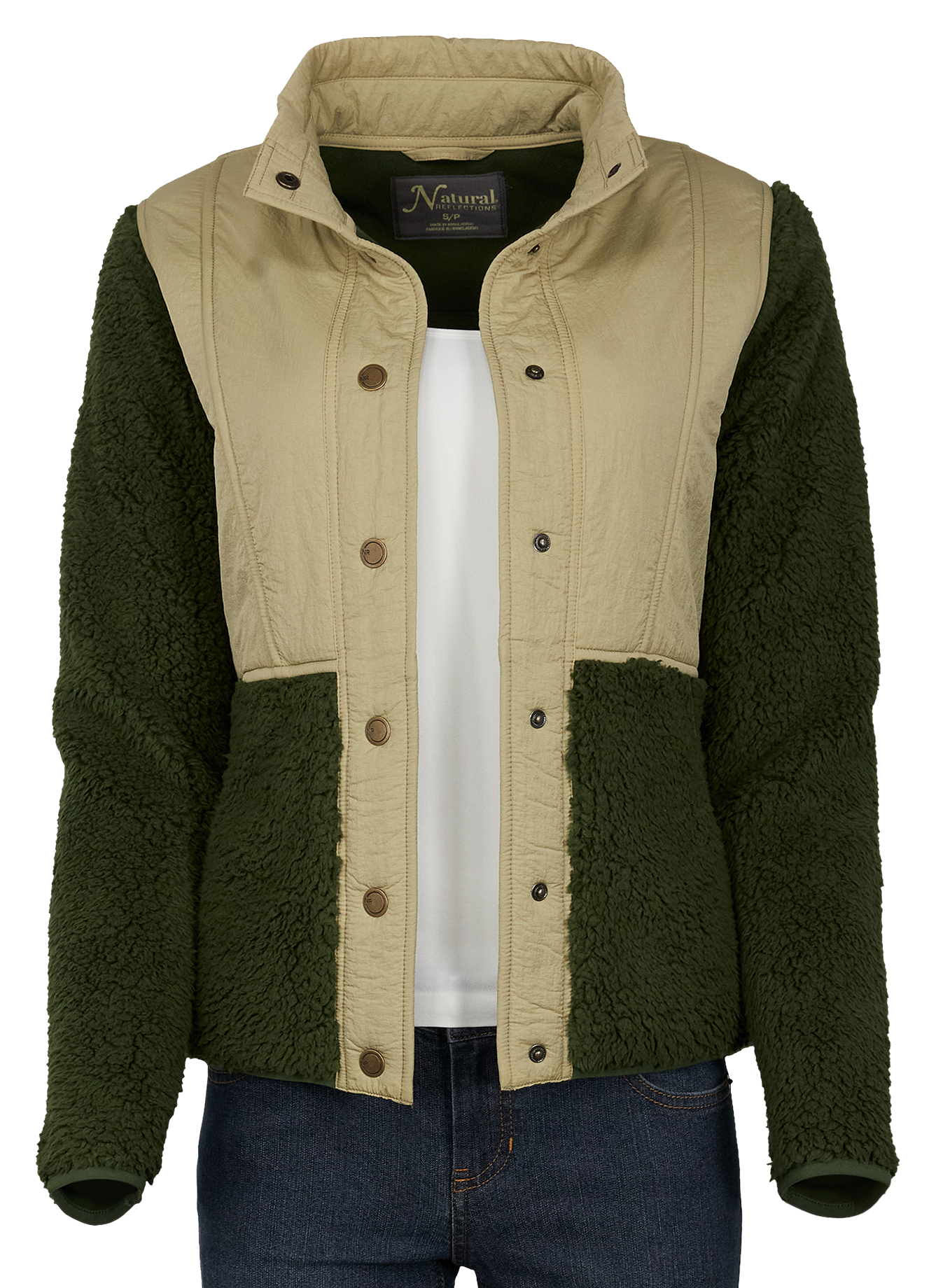 Image of Natural Reflections Drop-Shoulder Sherpa Jacket - Kombu Green/Twill - XL