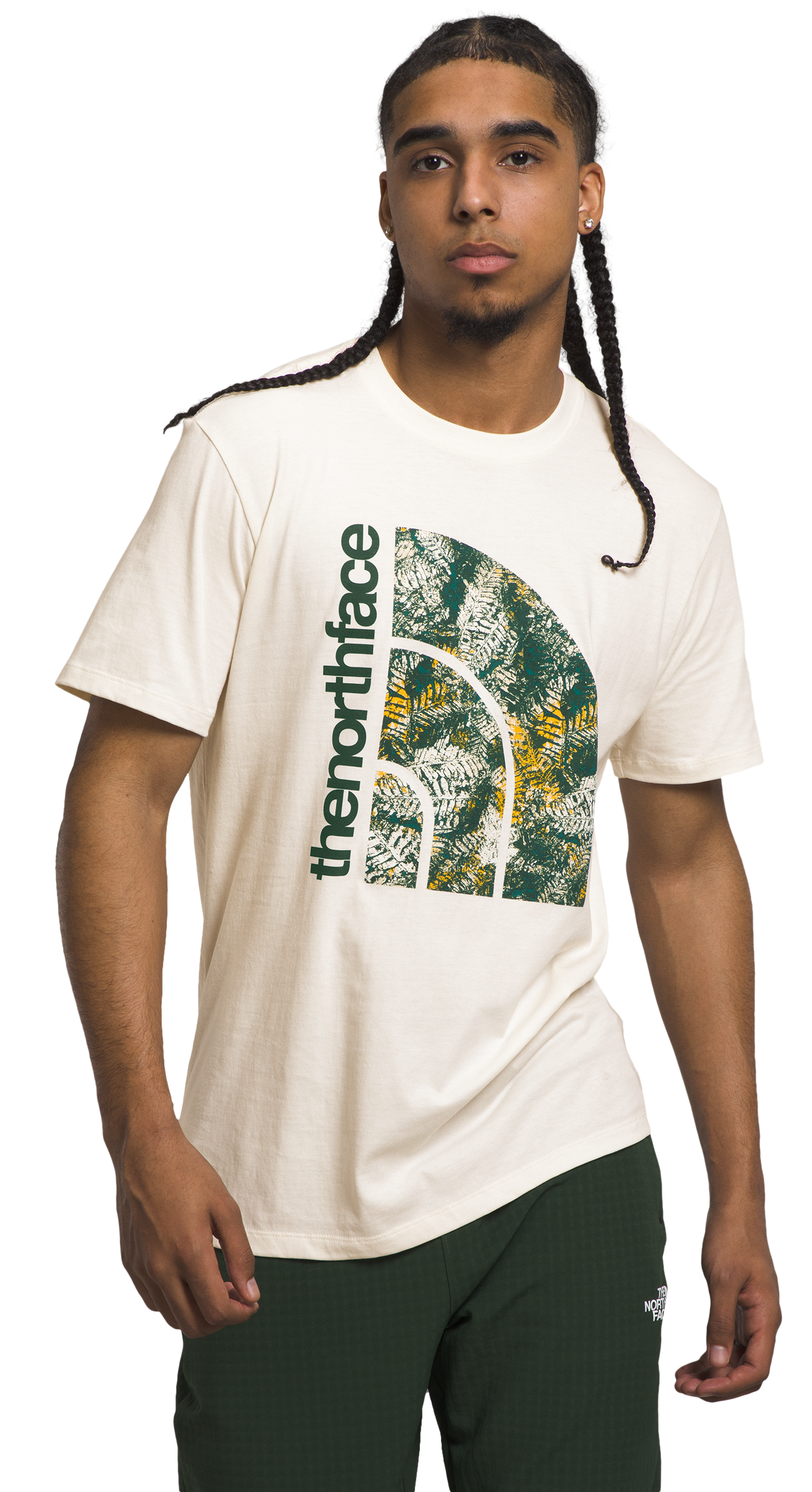 Image of The North Face Jumbo Half Dome Short-Sleeve T-Shirt for Men - Gardenia White/Pine Needle