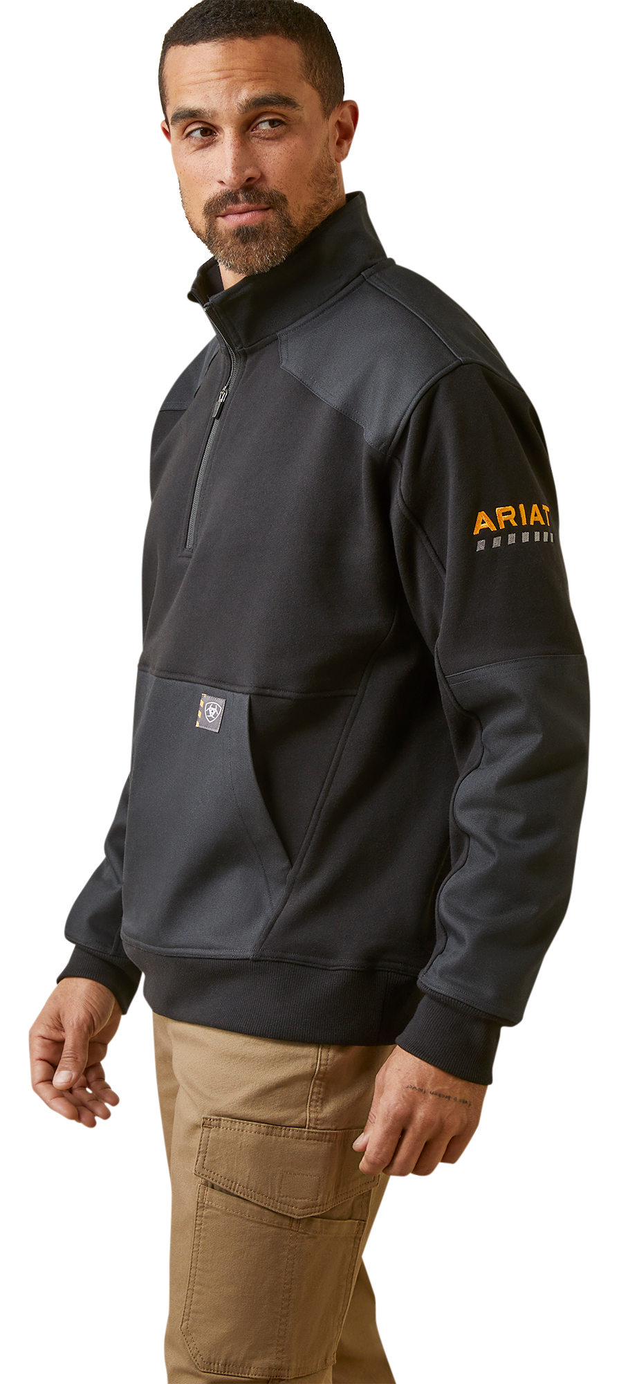 Image of Ariat Rebar Workman DuraCanvas 1/4-Zip Sweatshirt for Men - Black - L