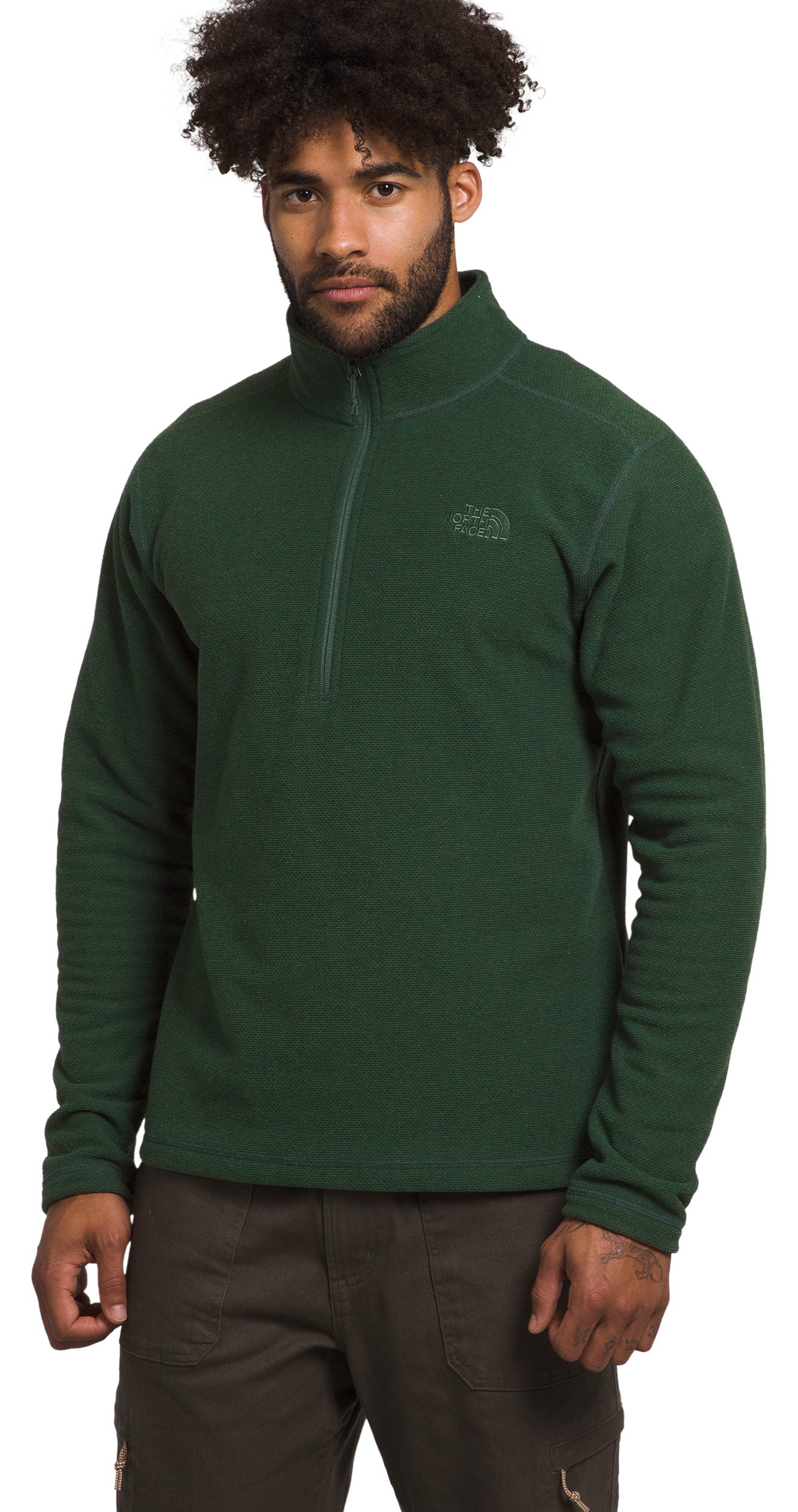 The North Face Textured Cap Rock Quarter-Zip Long-Sleeve Fleece Pullover for Men - Pine Needle - S -  00196573720060